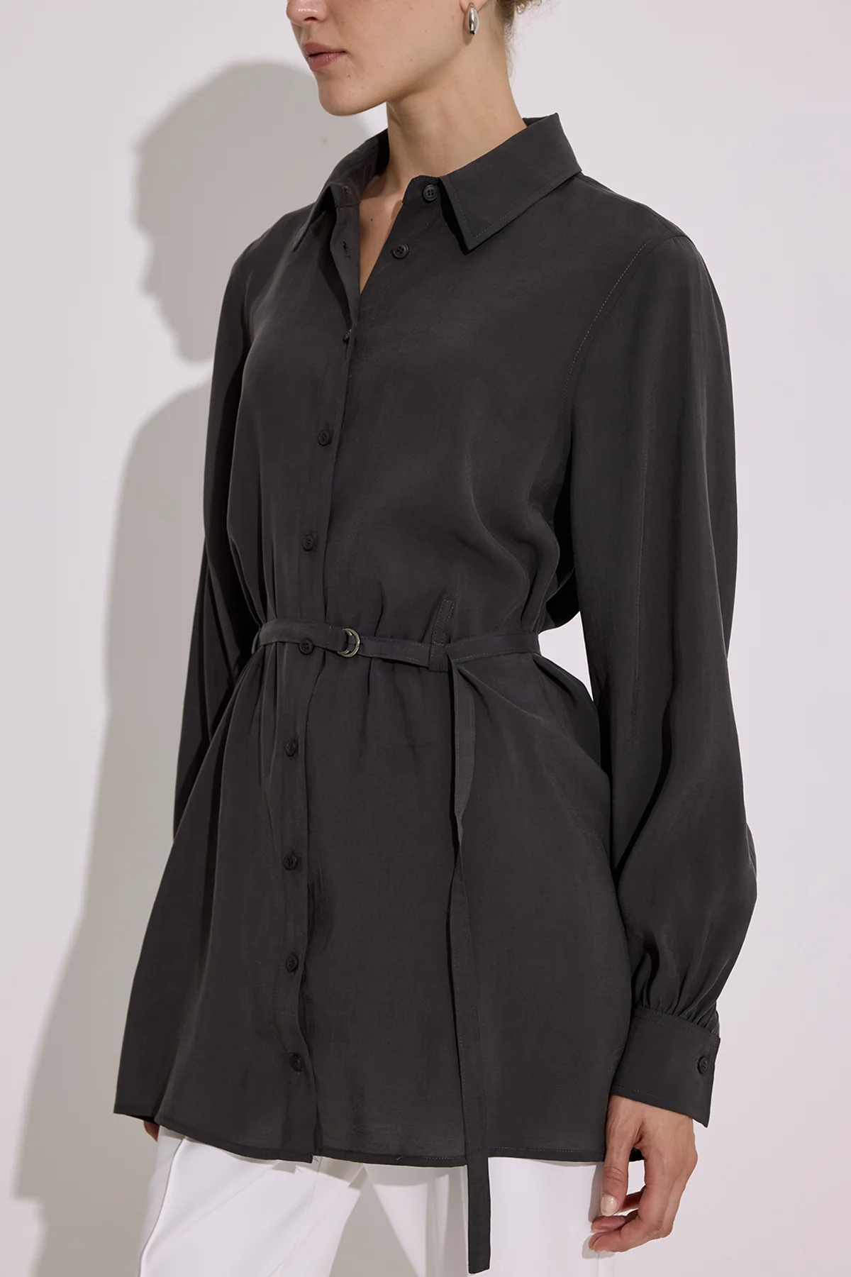 Modal Belted Shirt Anthracite - Image 5