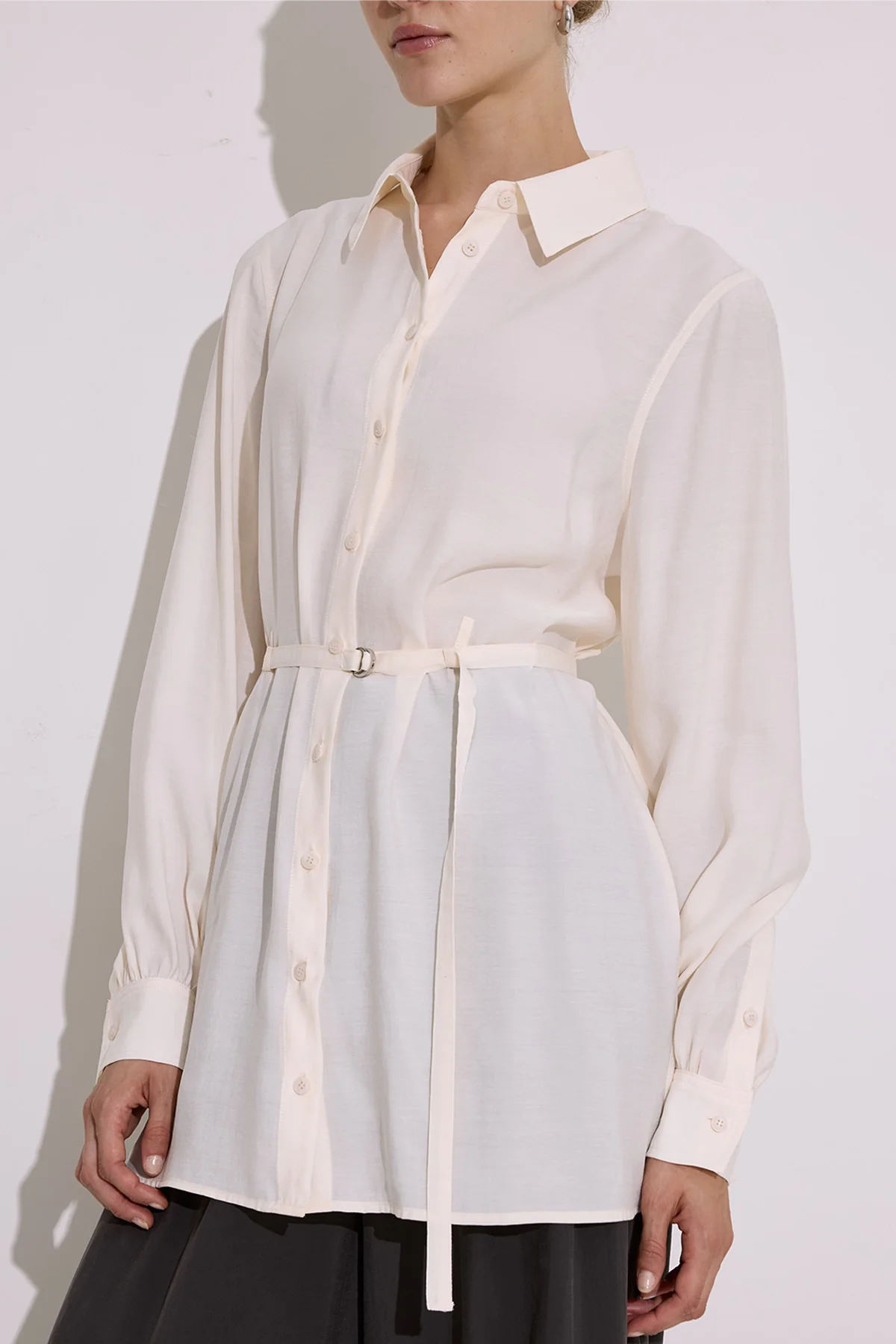 Modal Belted Shirt Ecru - Image 5