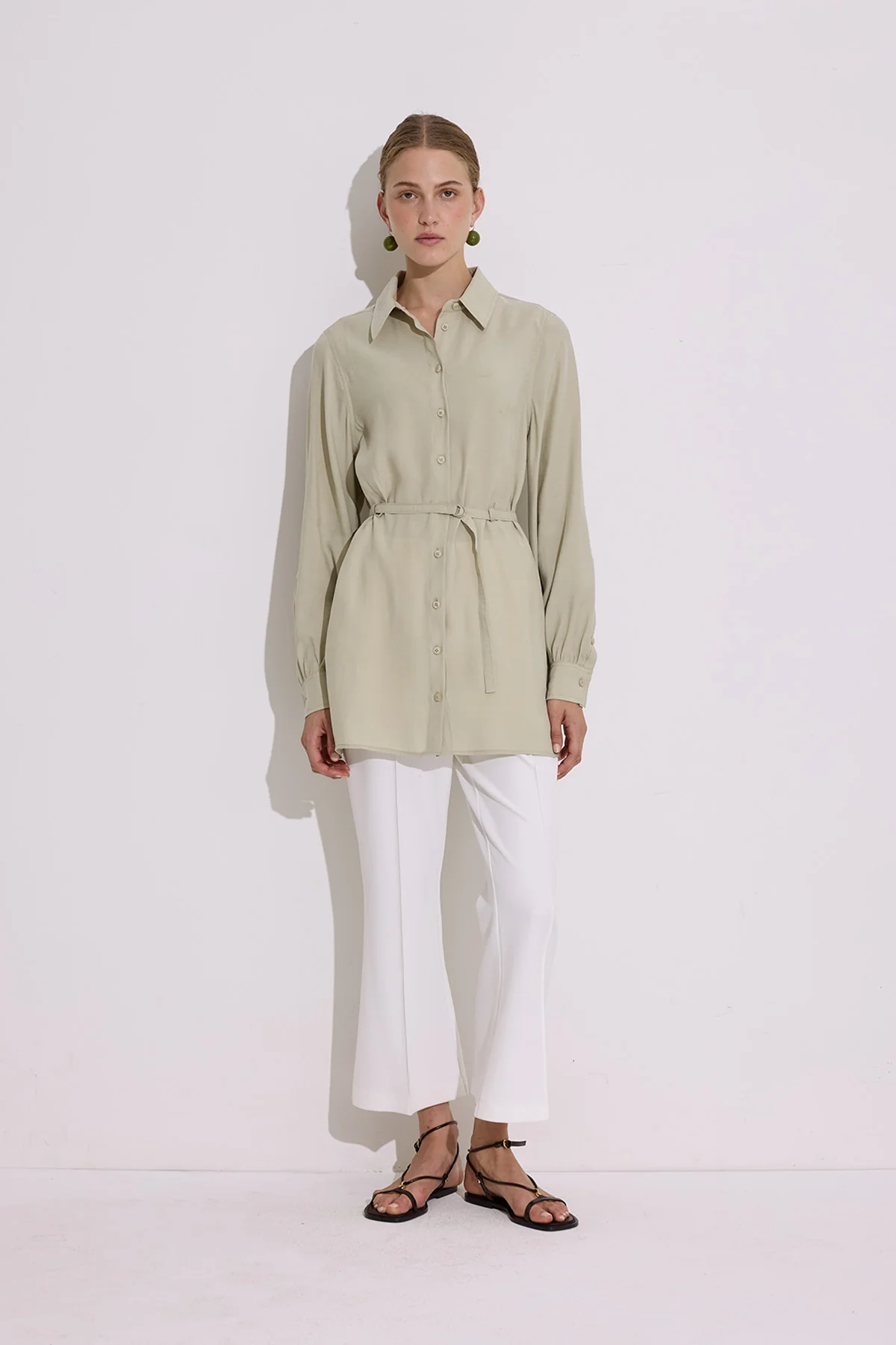 Modal Belted Shirt Pistachio - Image 4