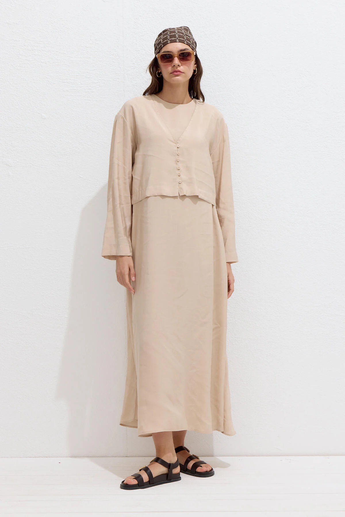 Modal Button Up Blouse Beige - Image 3