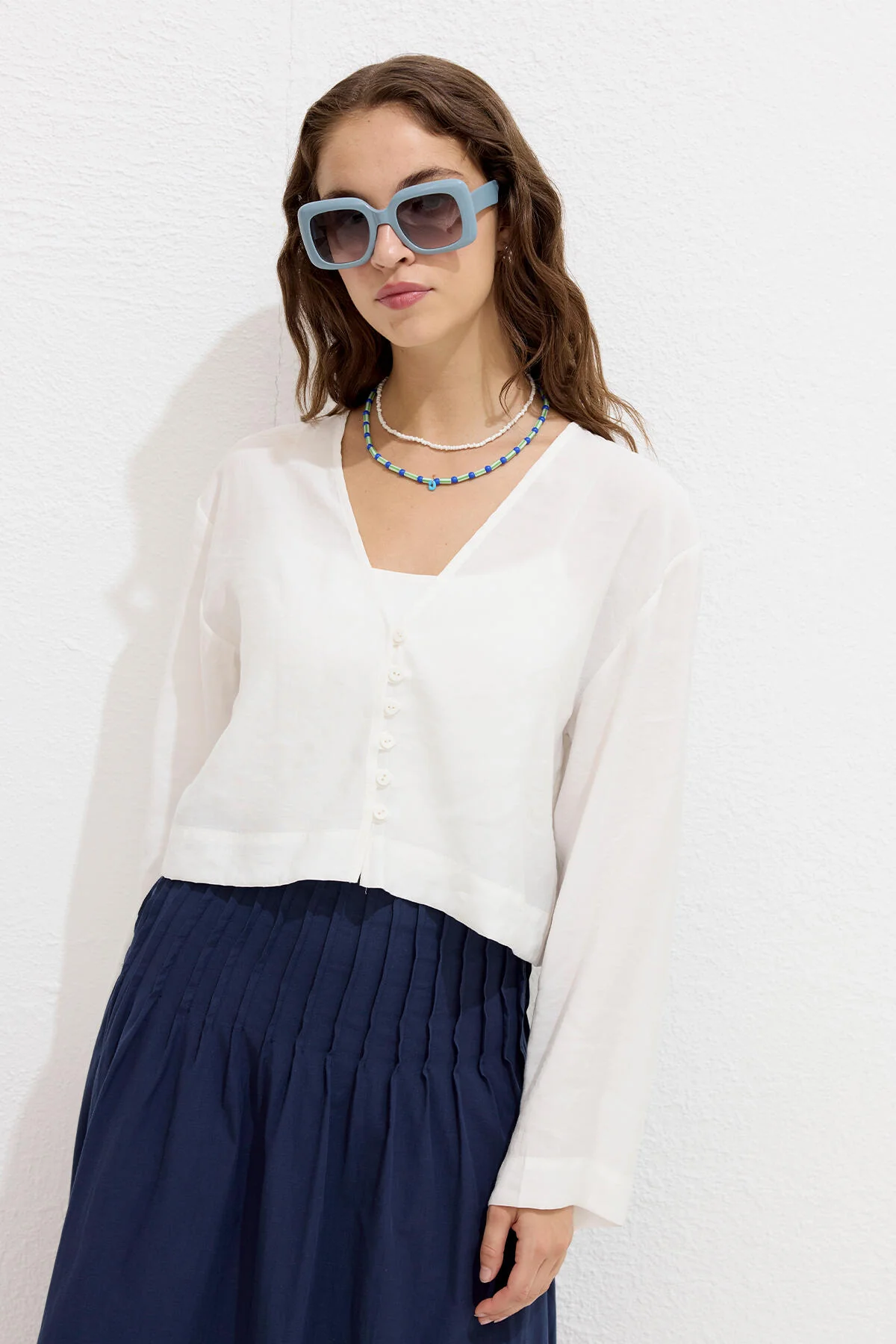 Modal Button Up Blouse Ecru - Image 4