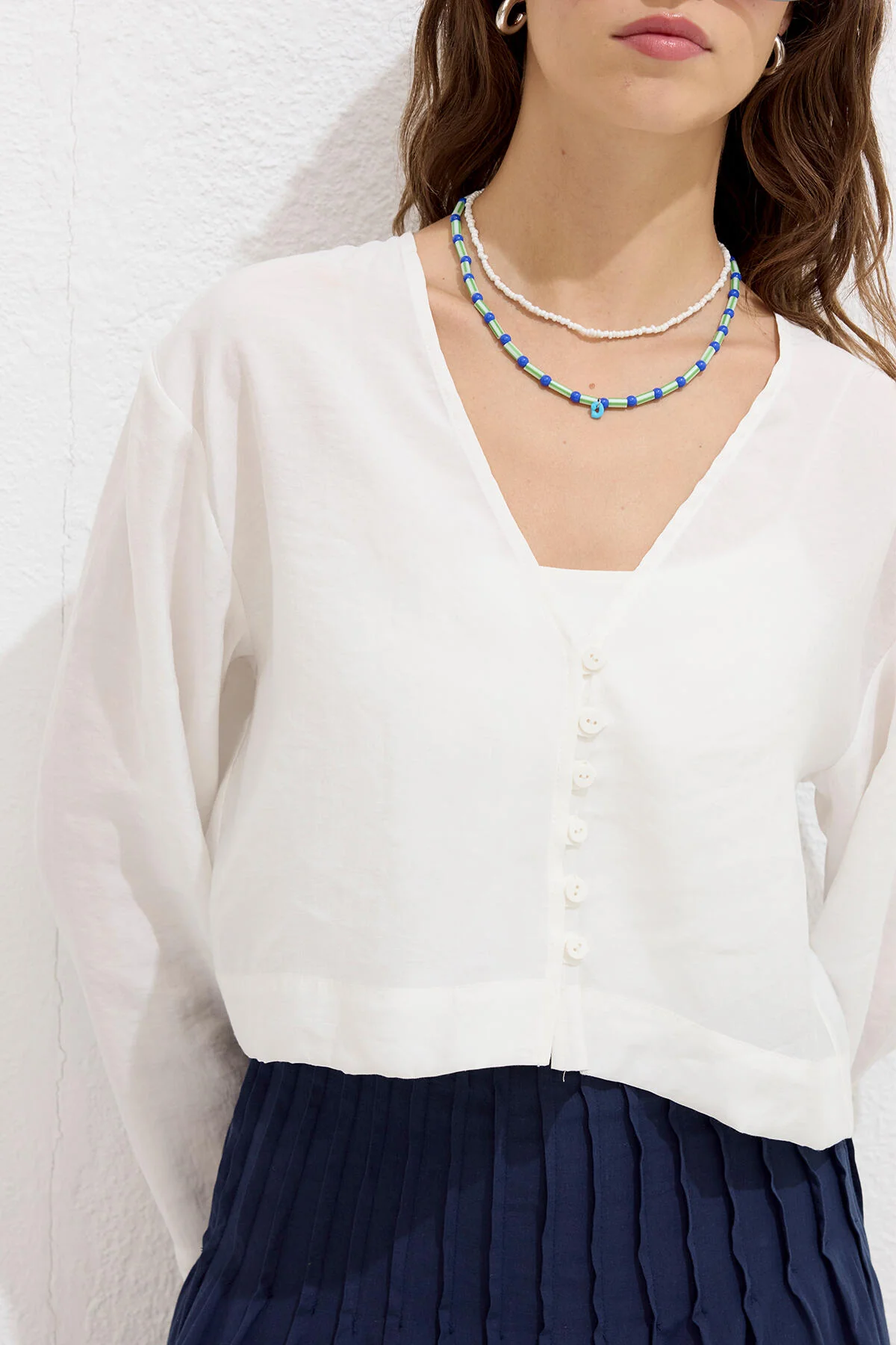 Modal Button Up Blouse Ecru - Image 5