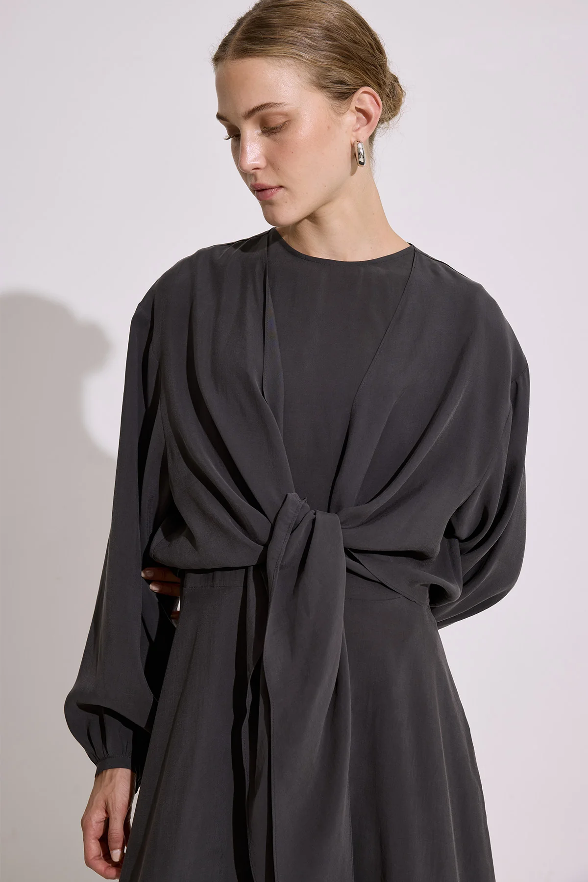 Modal Long Sleeve Wrap Dress Anthracite - Image 3