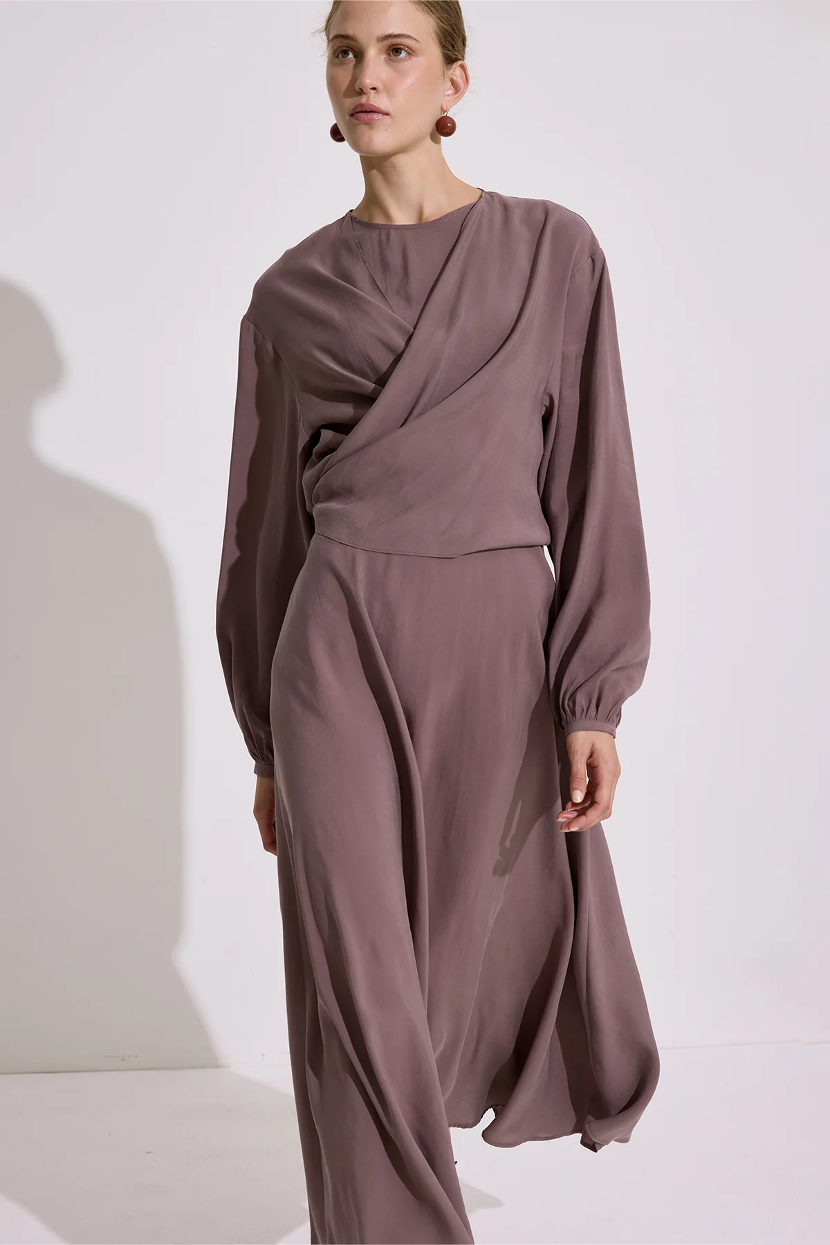 Modal Long Sleeve Wrap Dress Dusty Rose - Image 4