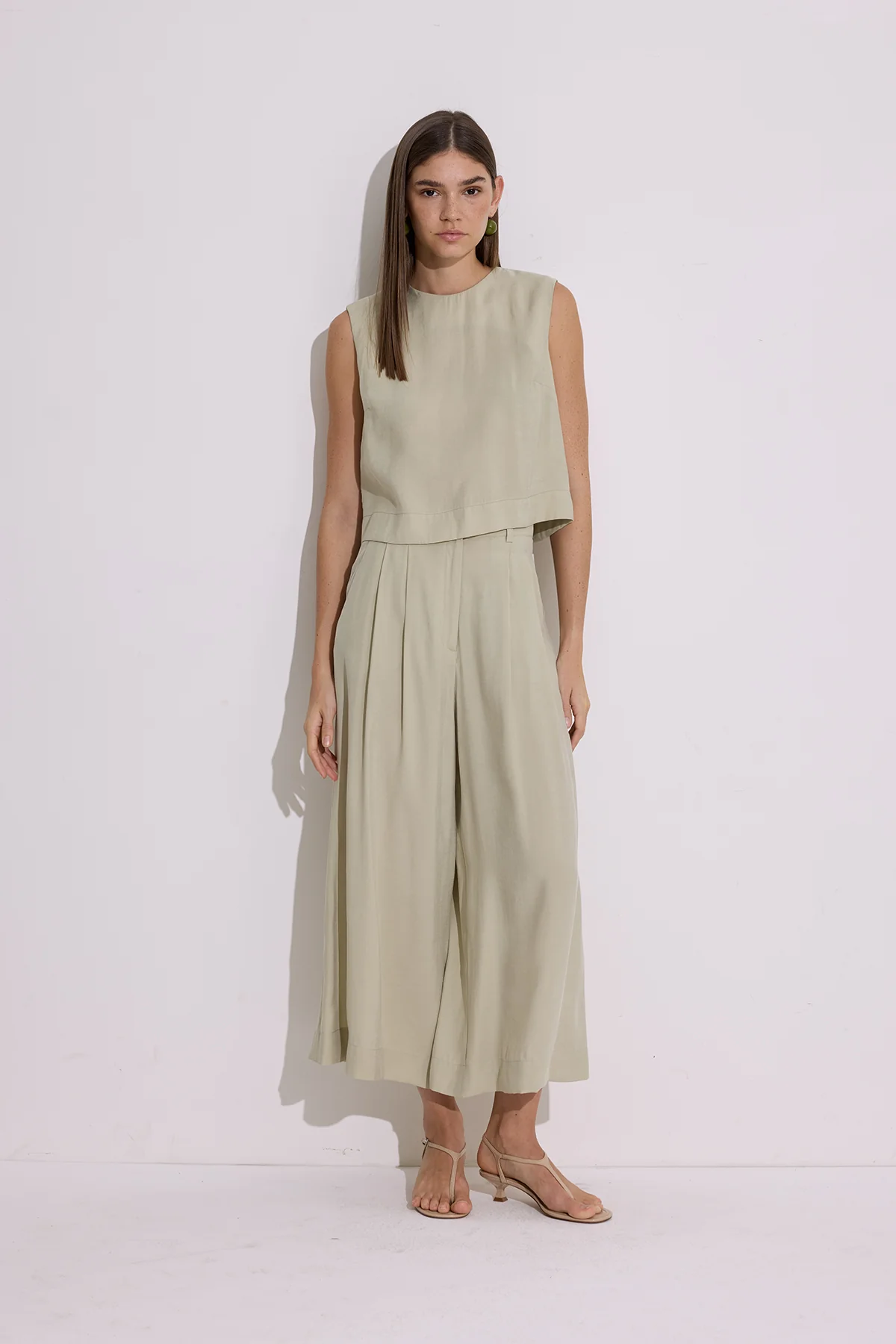 Modal Pleated Wide-Leg Trousers Pistachio - Image 2