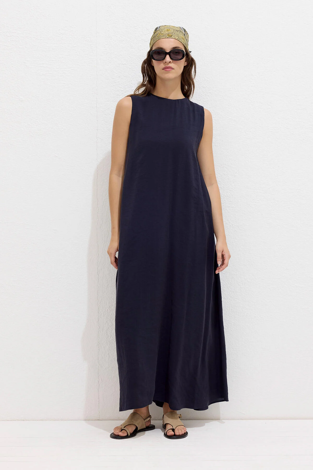 Modal Relaxed Sleeveless Dress Navy Blue - Image 4