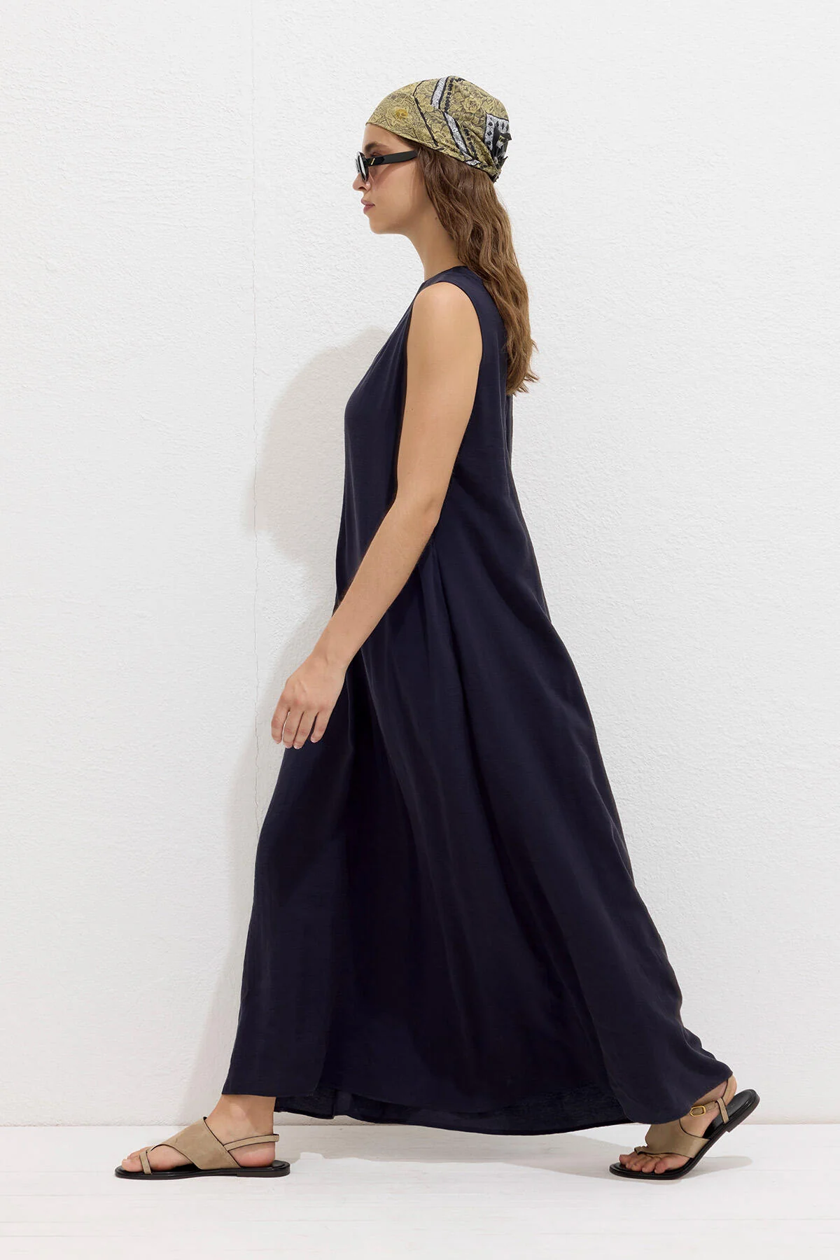 Modal Relaxed Sleeveless Dress Navy Blue - Image 7