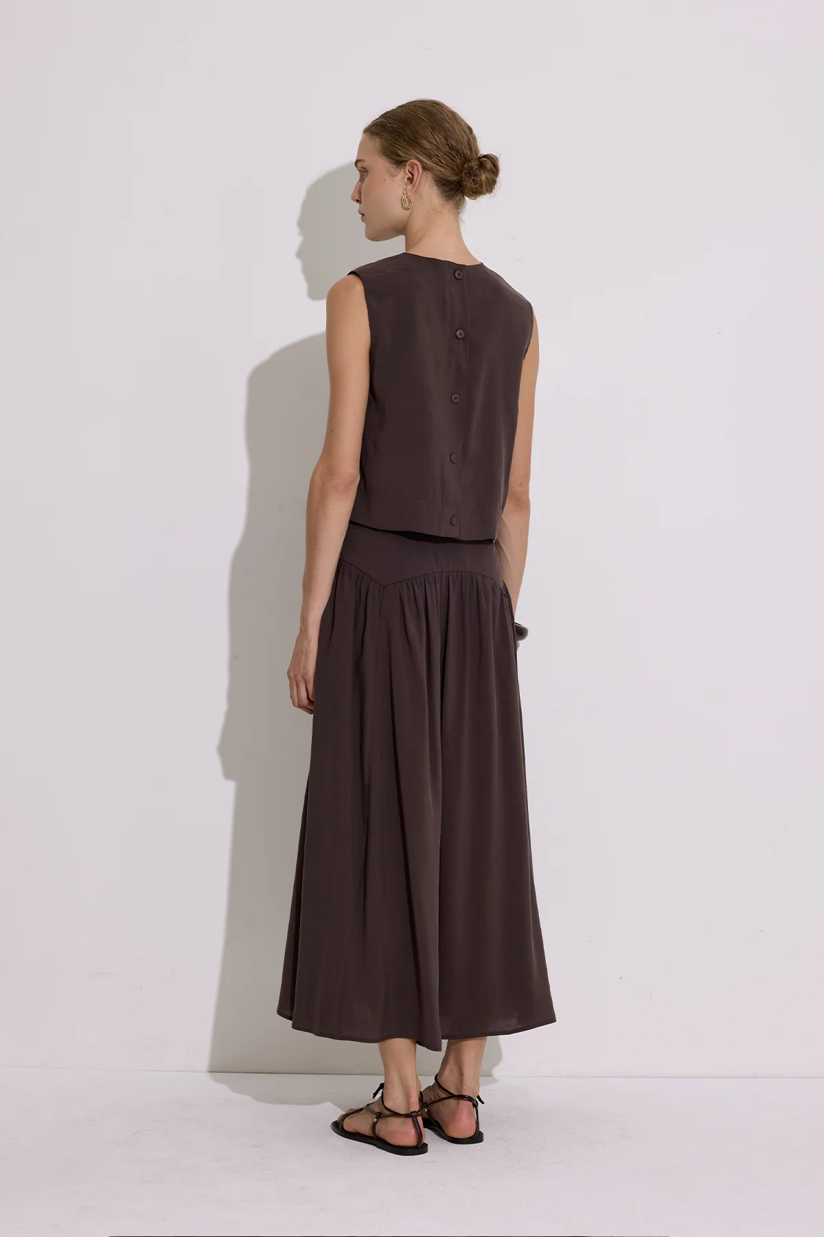 Modal Ruched Maxi Skirt Dark Brown - Image 4