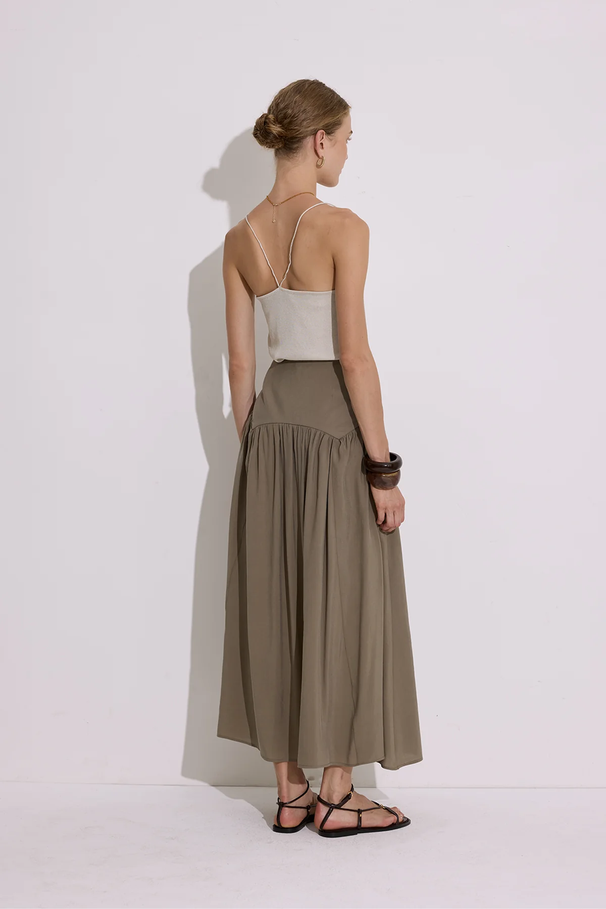 Modal Ruched Maxi Skirt Khaki - Image 4