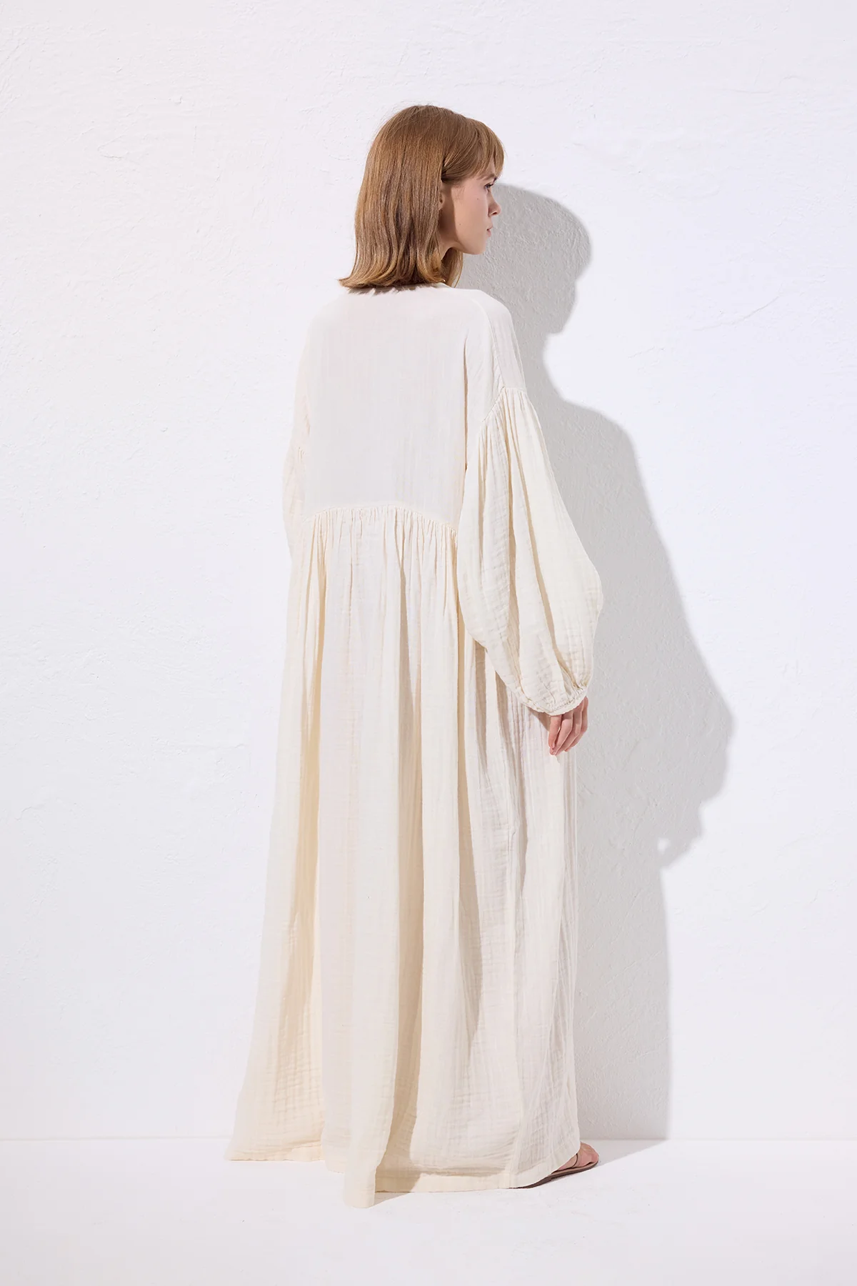 Muslin Buttoned Relaxed Dress Beige - Image 8