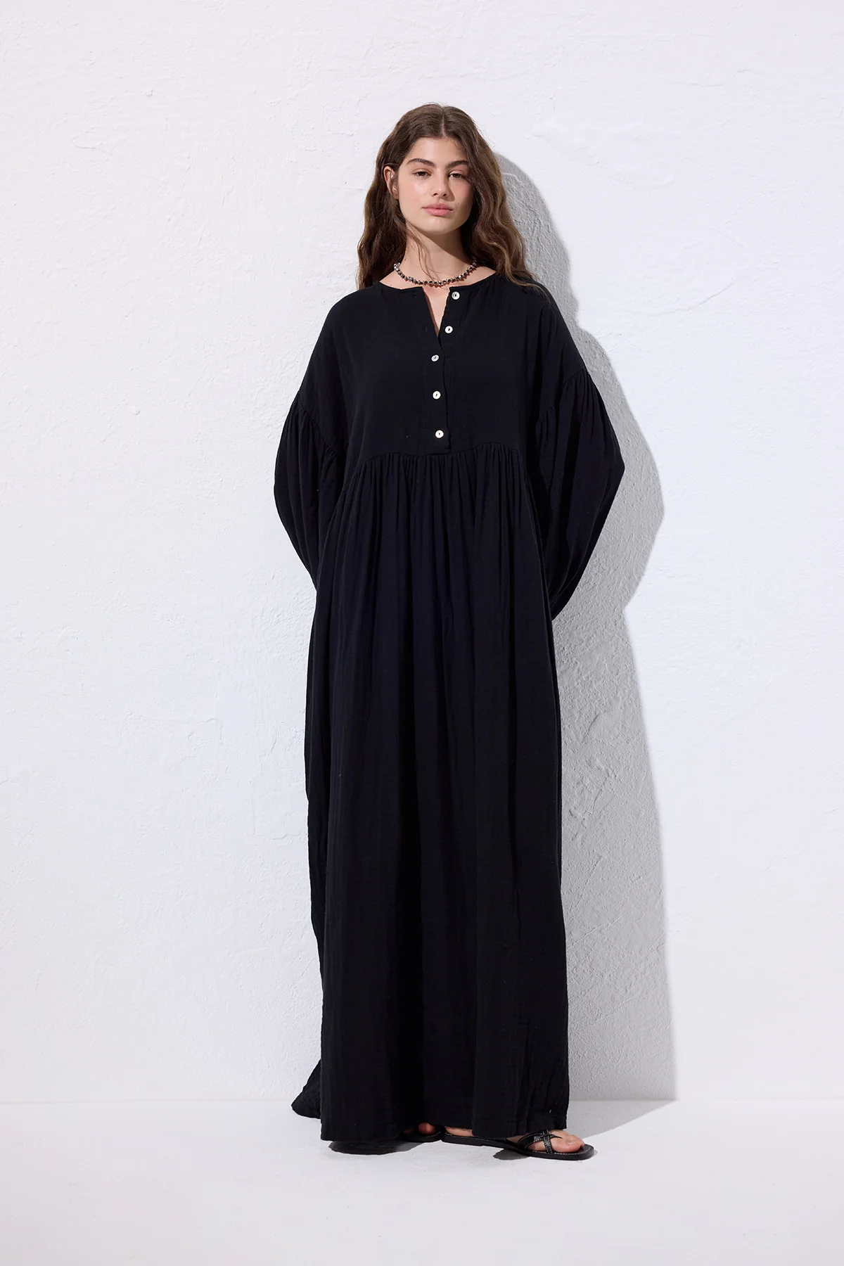 Muslin Buttoned Relaxed Dress Black - Image 3