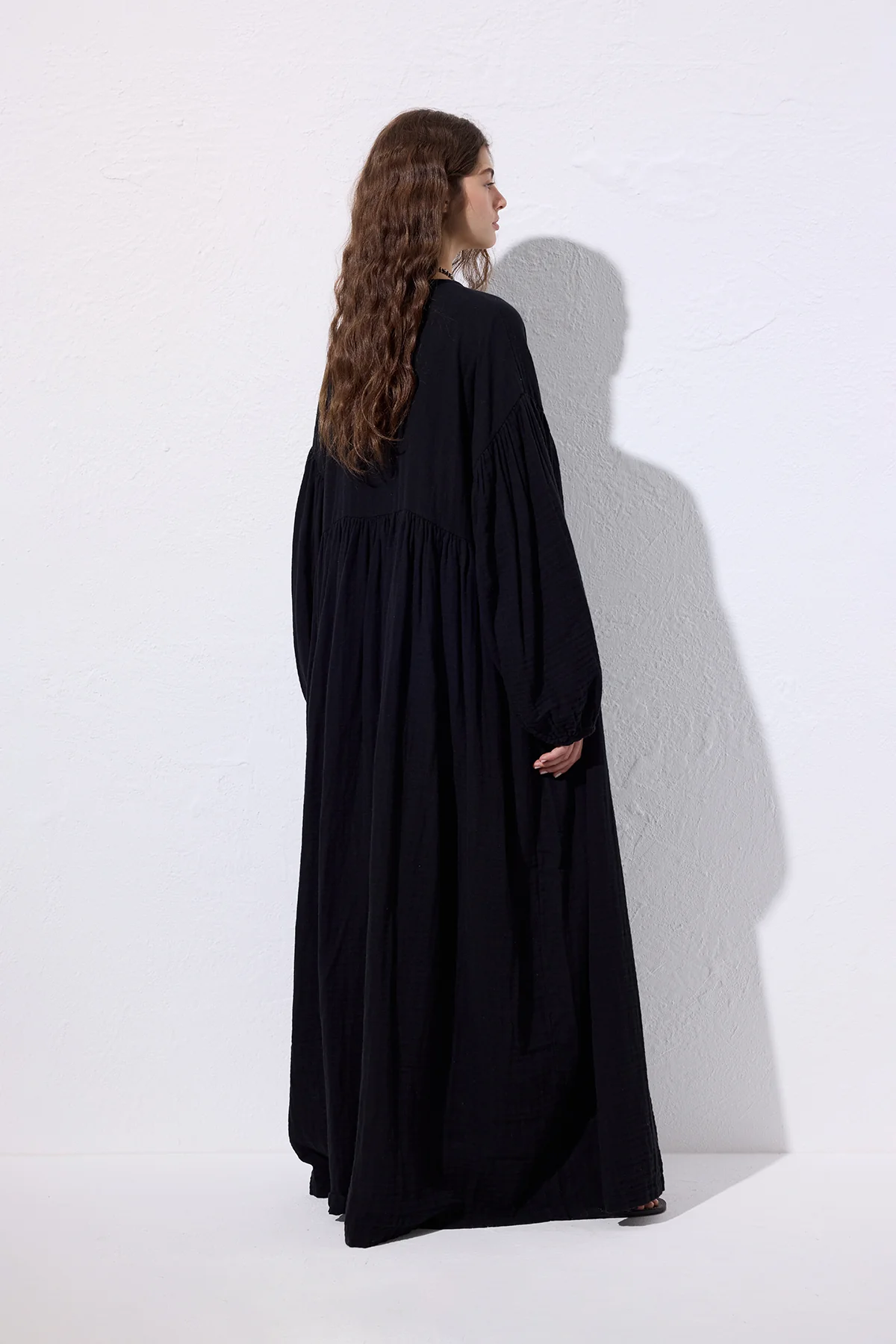 Muslin Buttoned Relaxed Dress Black - Image 6