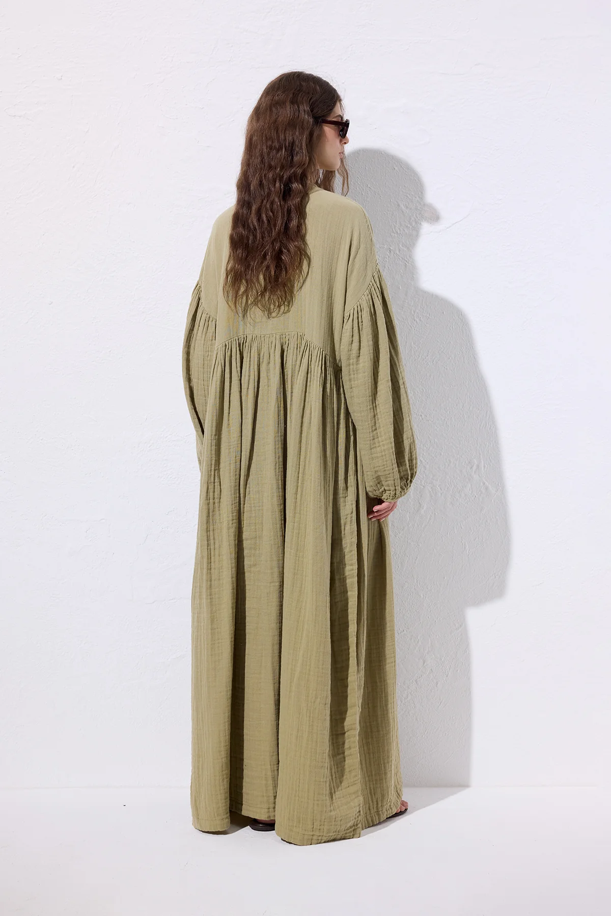 Muslin Buttoned Relaxed Dress Sage Green - Image 7