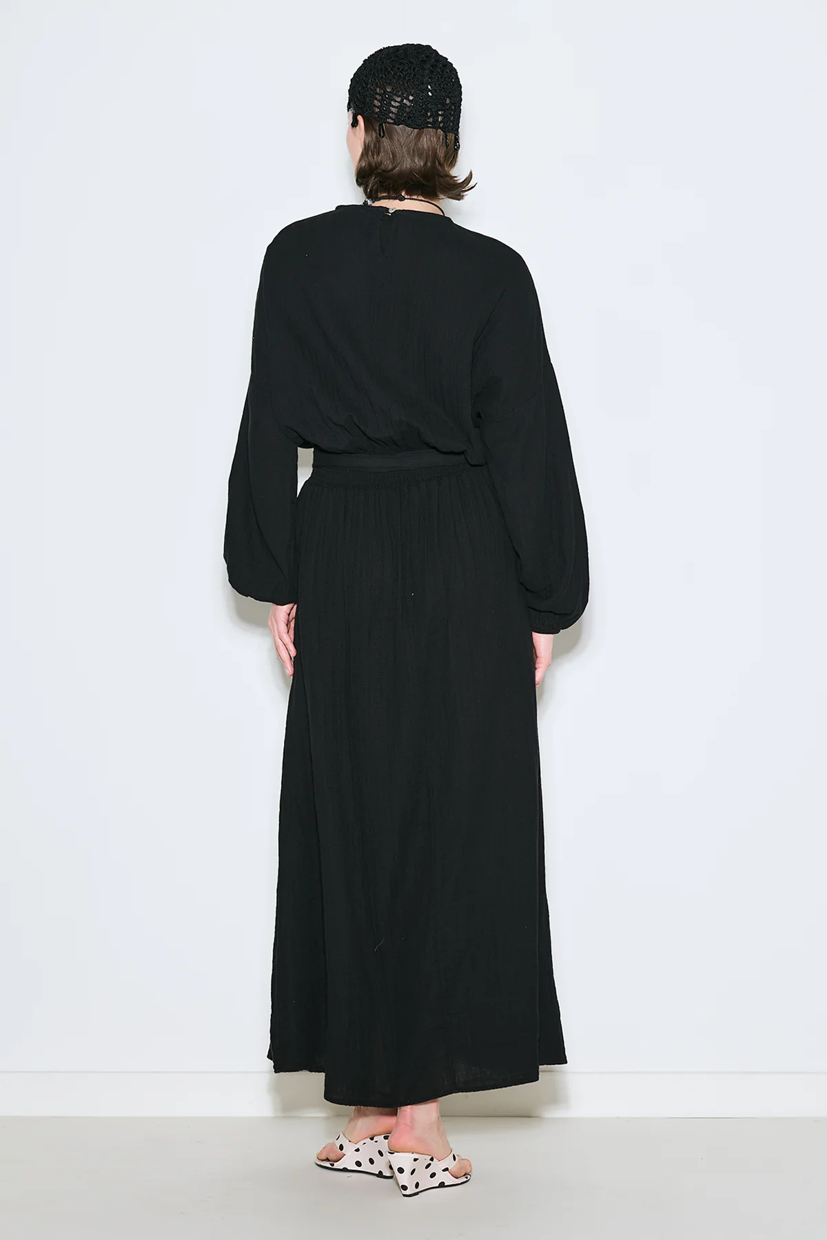 Muslin Gathered Waist Dress Black - Image 7