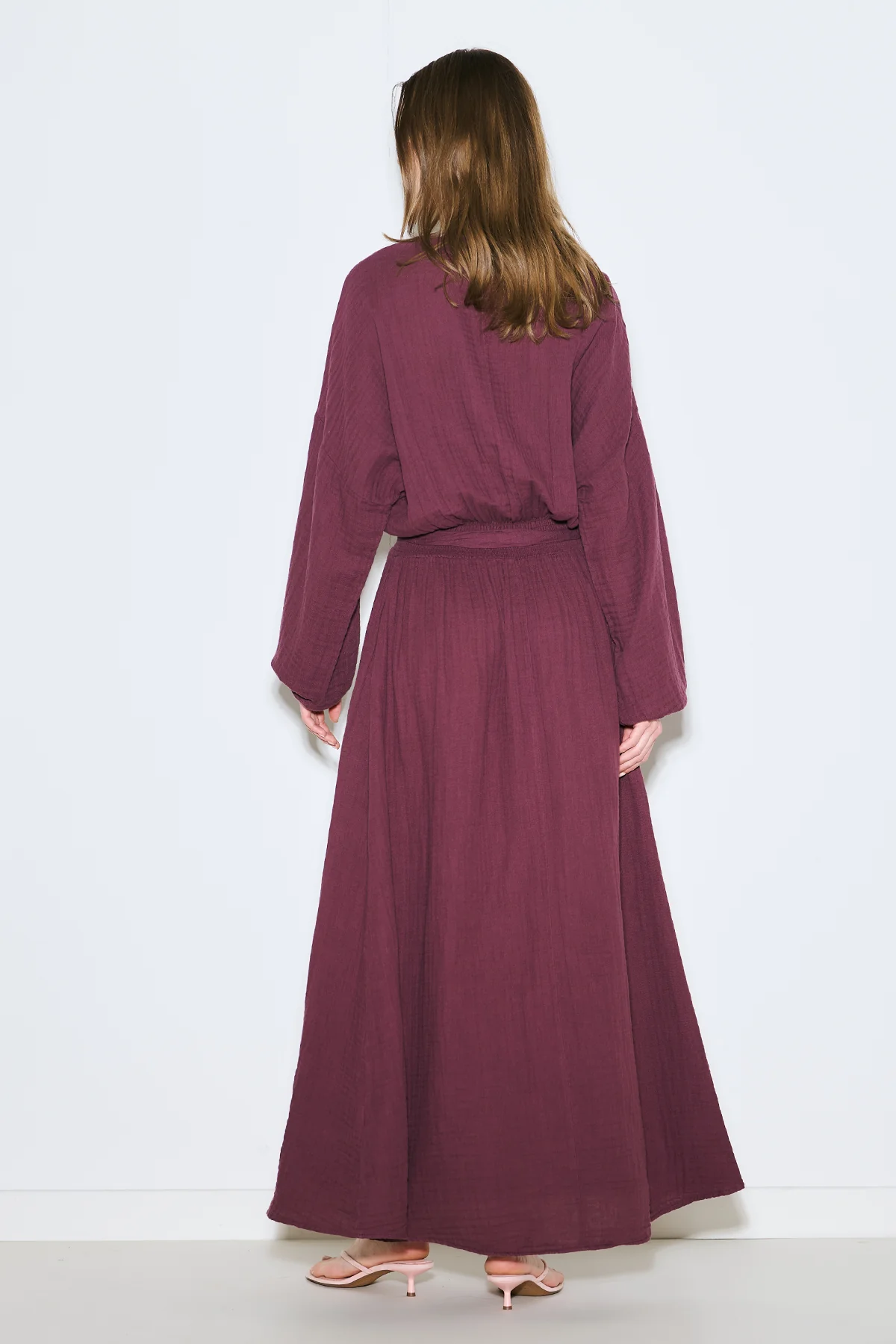 Muslin Gathered Waist Dress Damson - Image 4