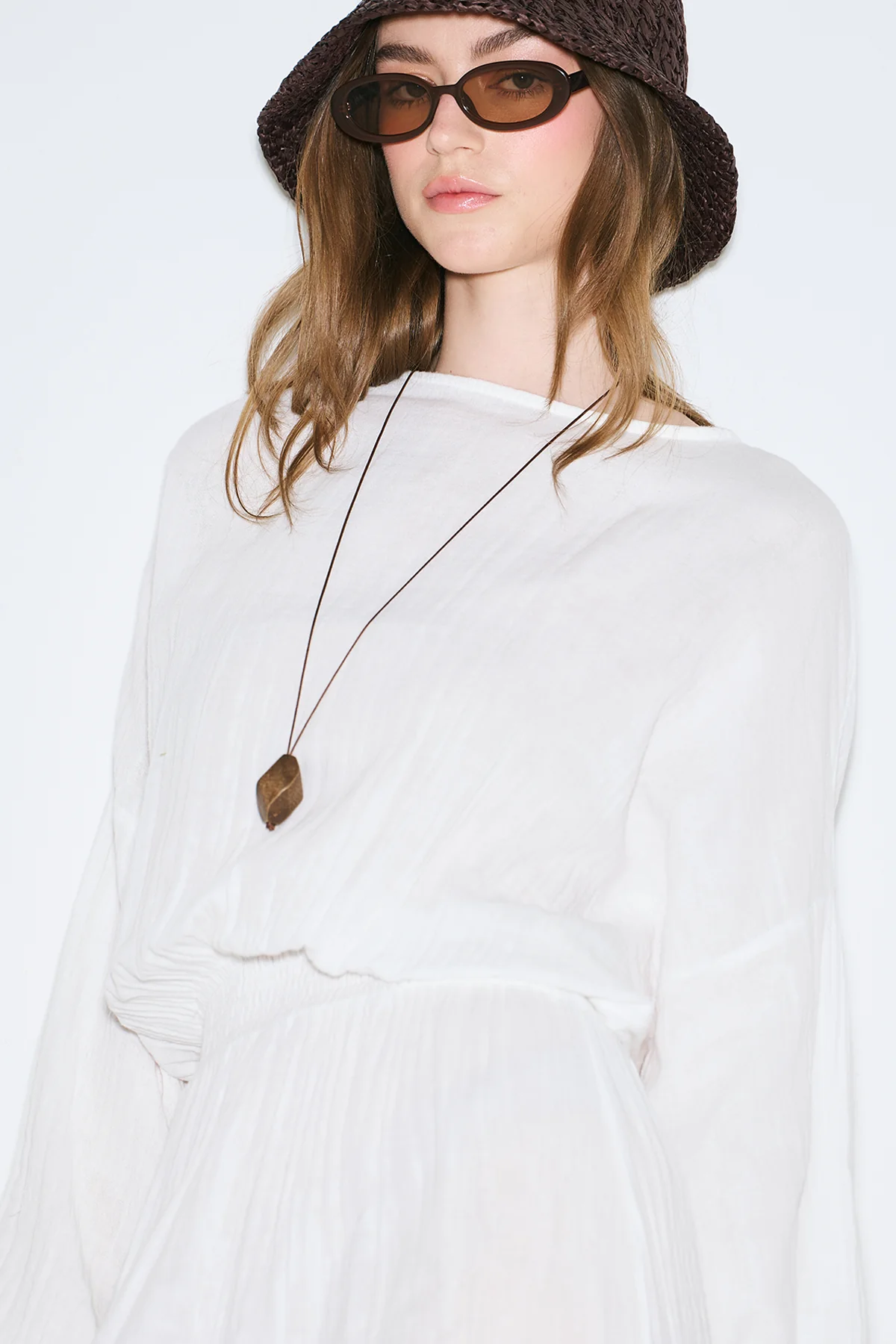 Muslin Gathered Waist Dress Ecru - Image 4
