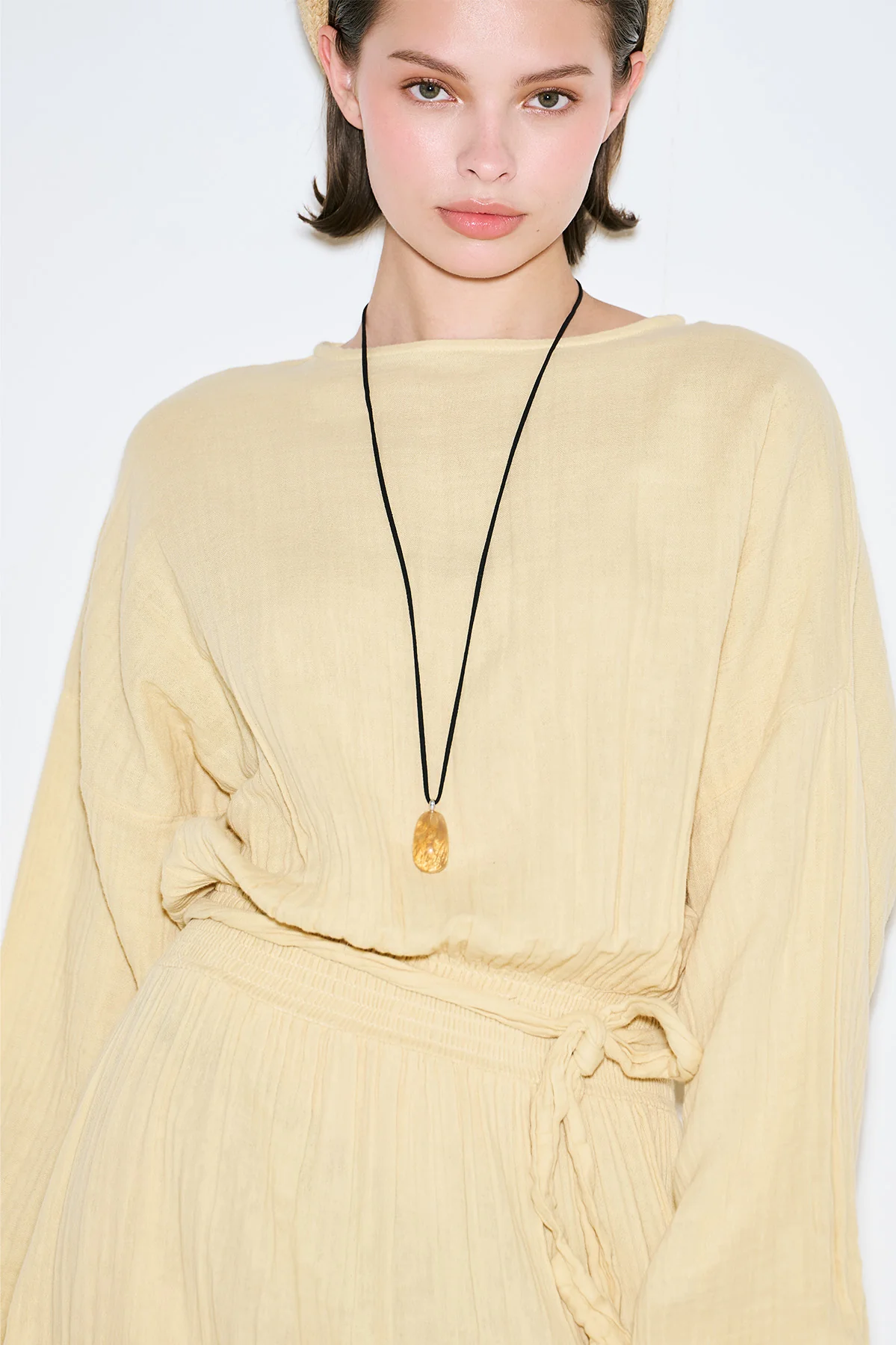 Muslin Gathered Waist Dress Yellow - Image 4