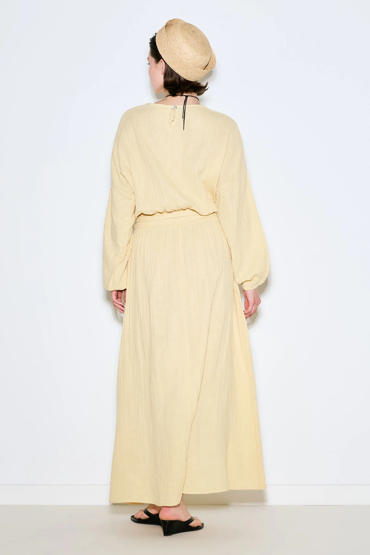 Muslin Gathered Waist Dress Yellow - Image 5