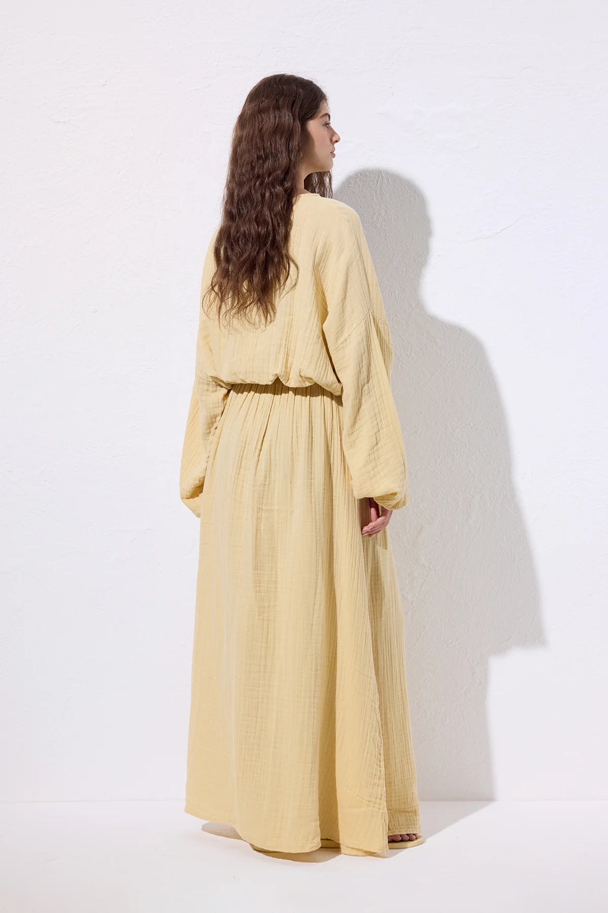 Muslin Gathered Waist Dress Yellow - Image 7