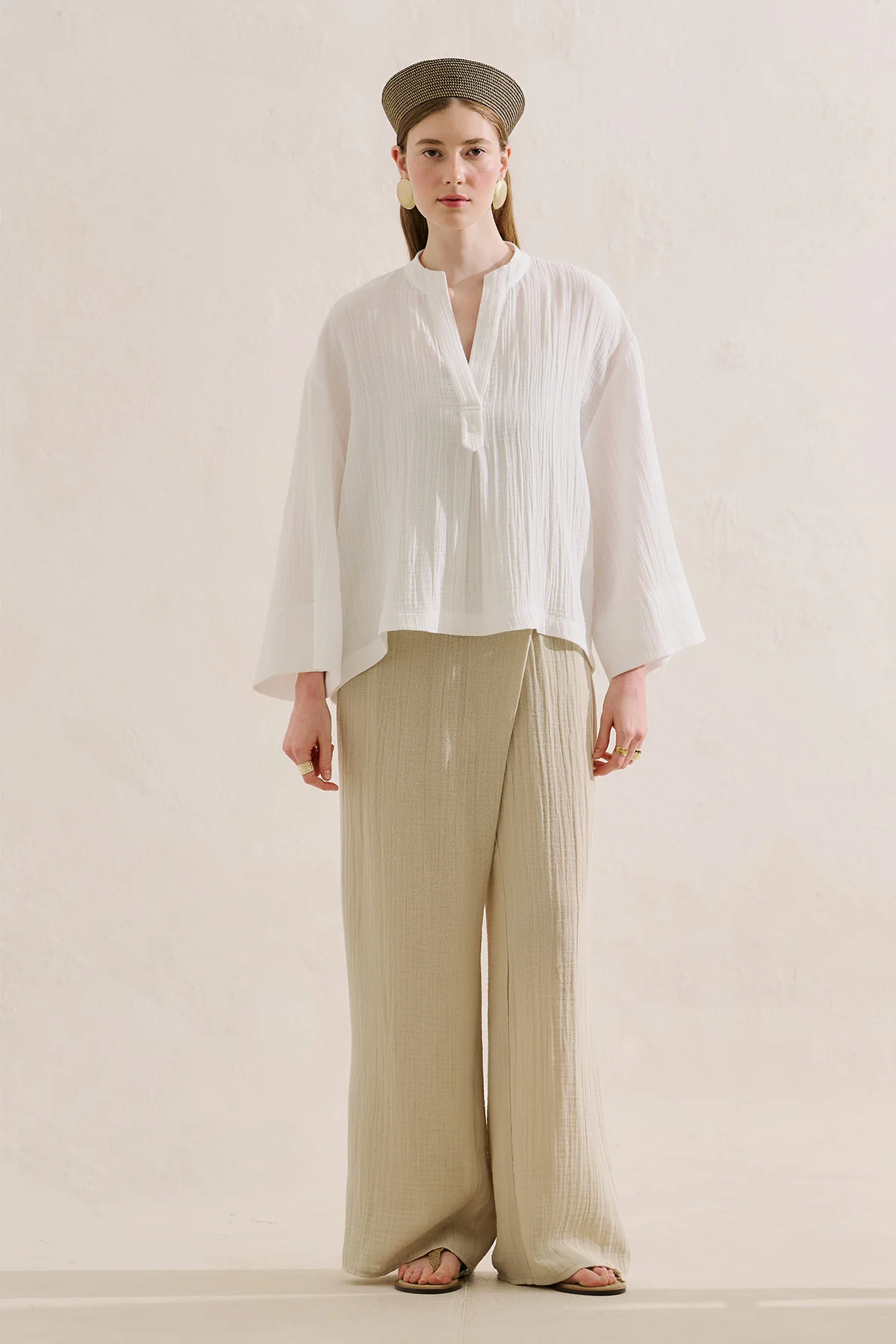 Muslin Wide Sleeve Blouse White
