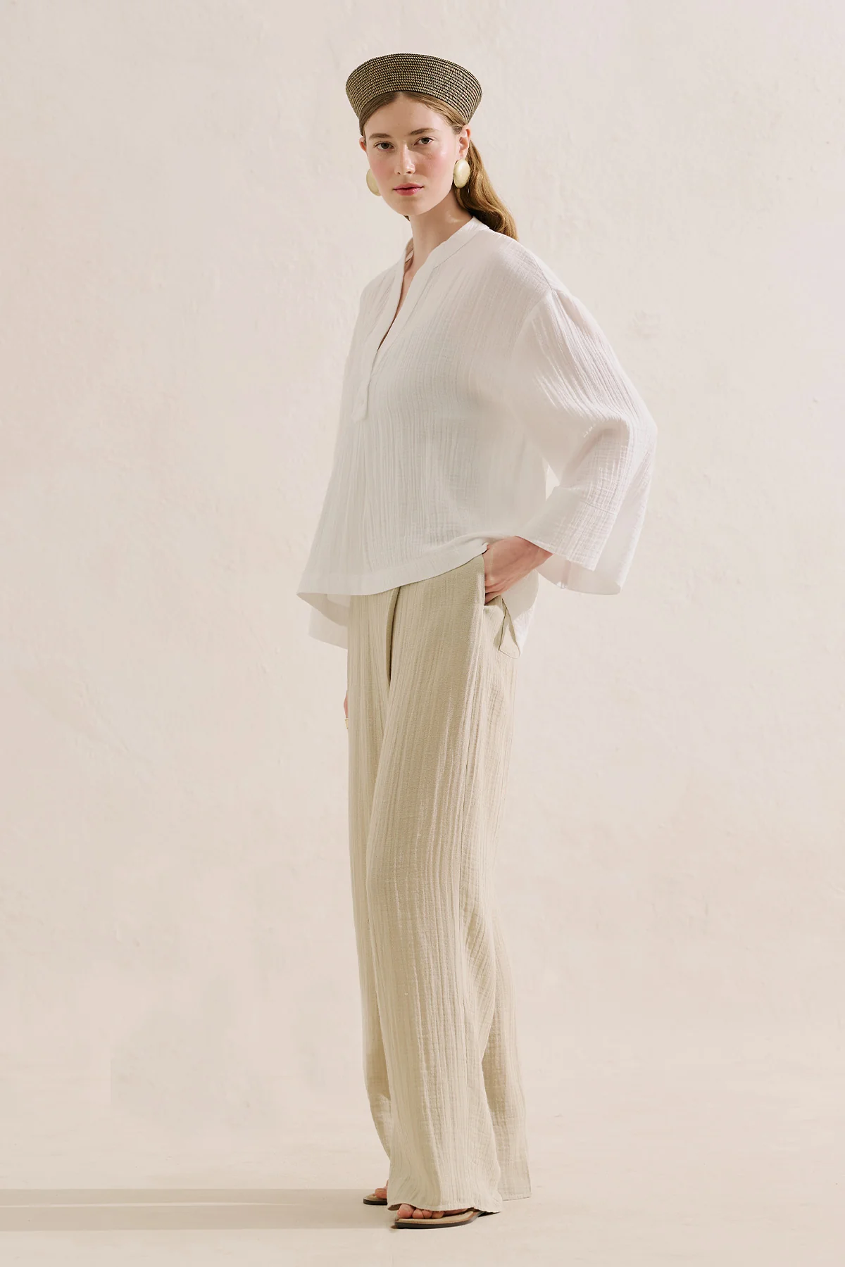 Muslin Wide Sleeve Blouse White - Image 3