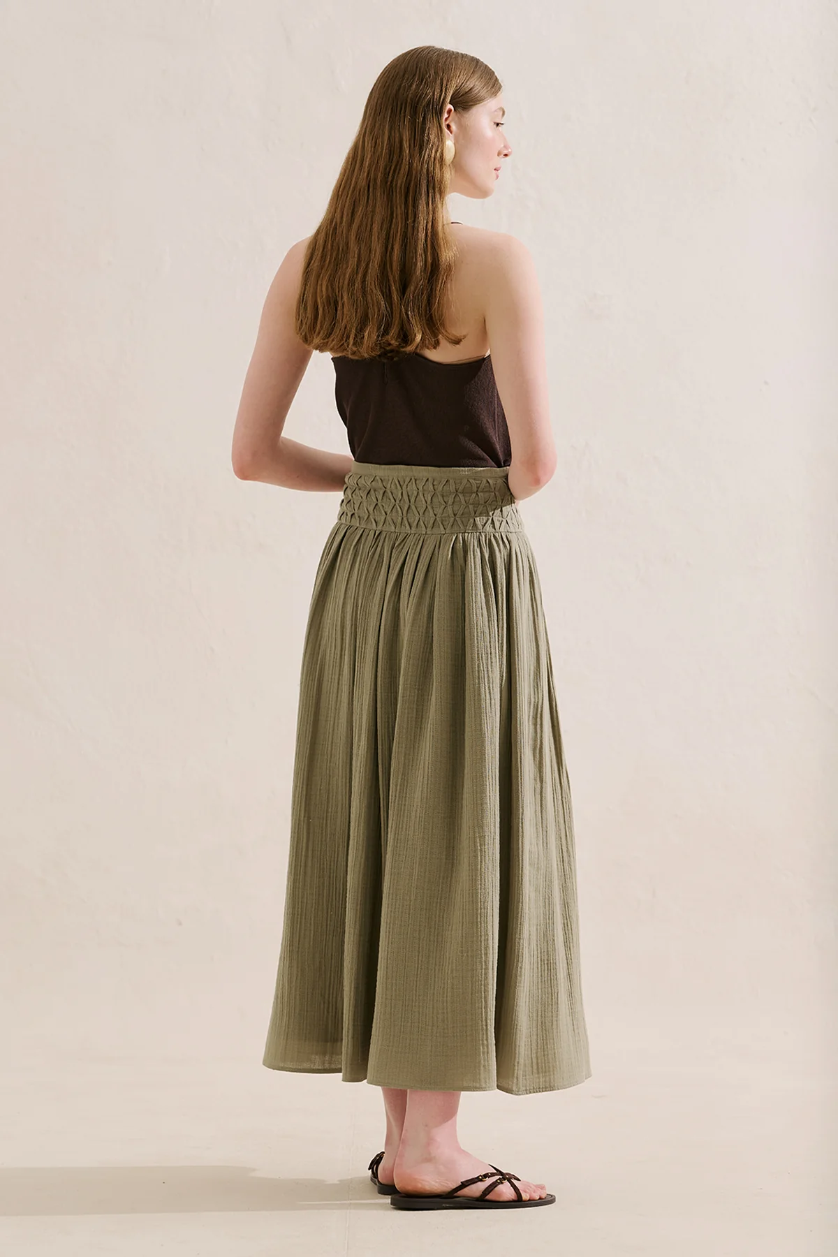 Embroidered Muslin Flowing Skirt Sage Green - Image 8