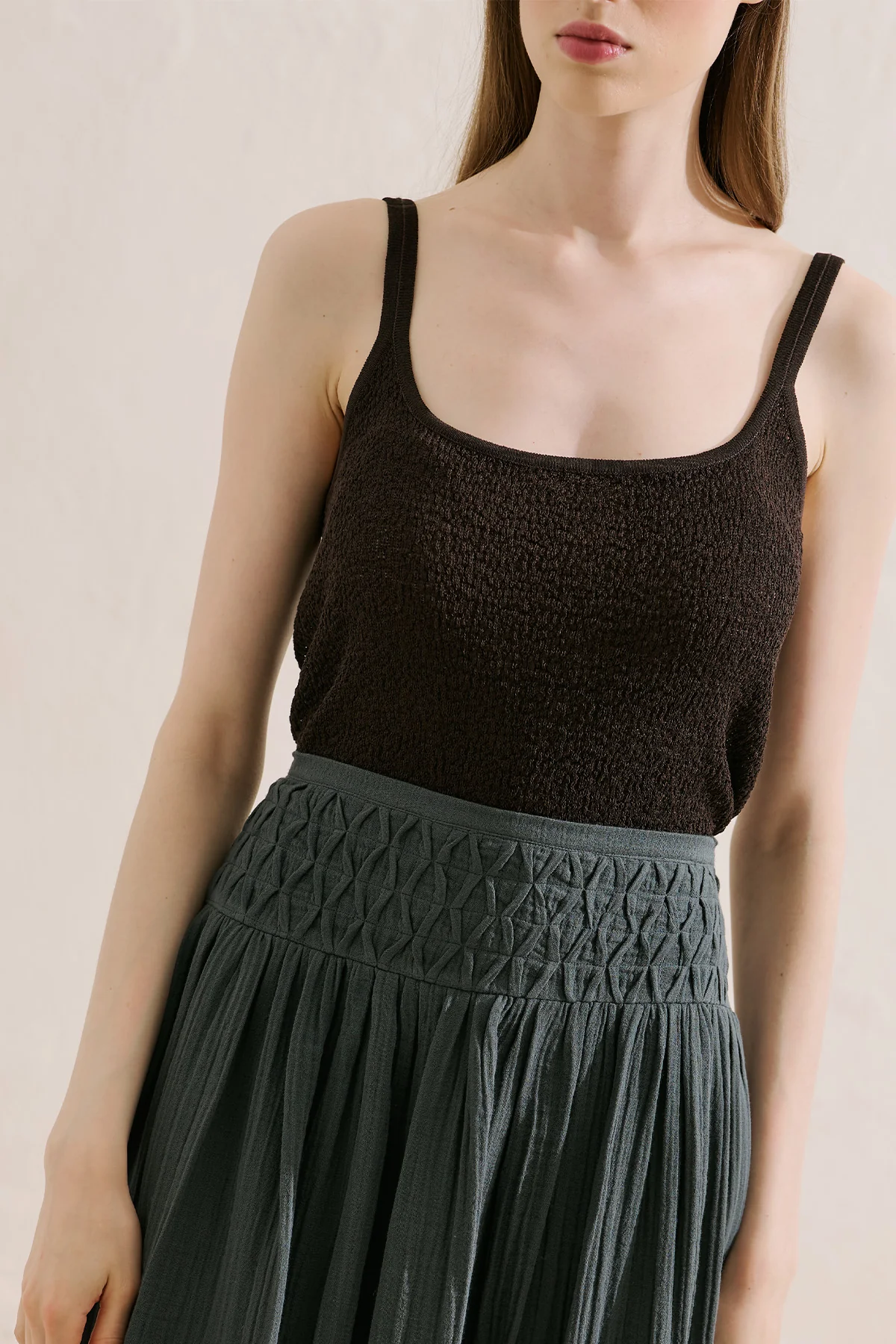 Embroidered Muslin Flowing Skirt Dark Green - Image 4