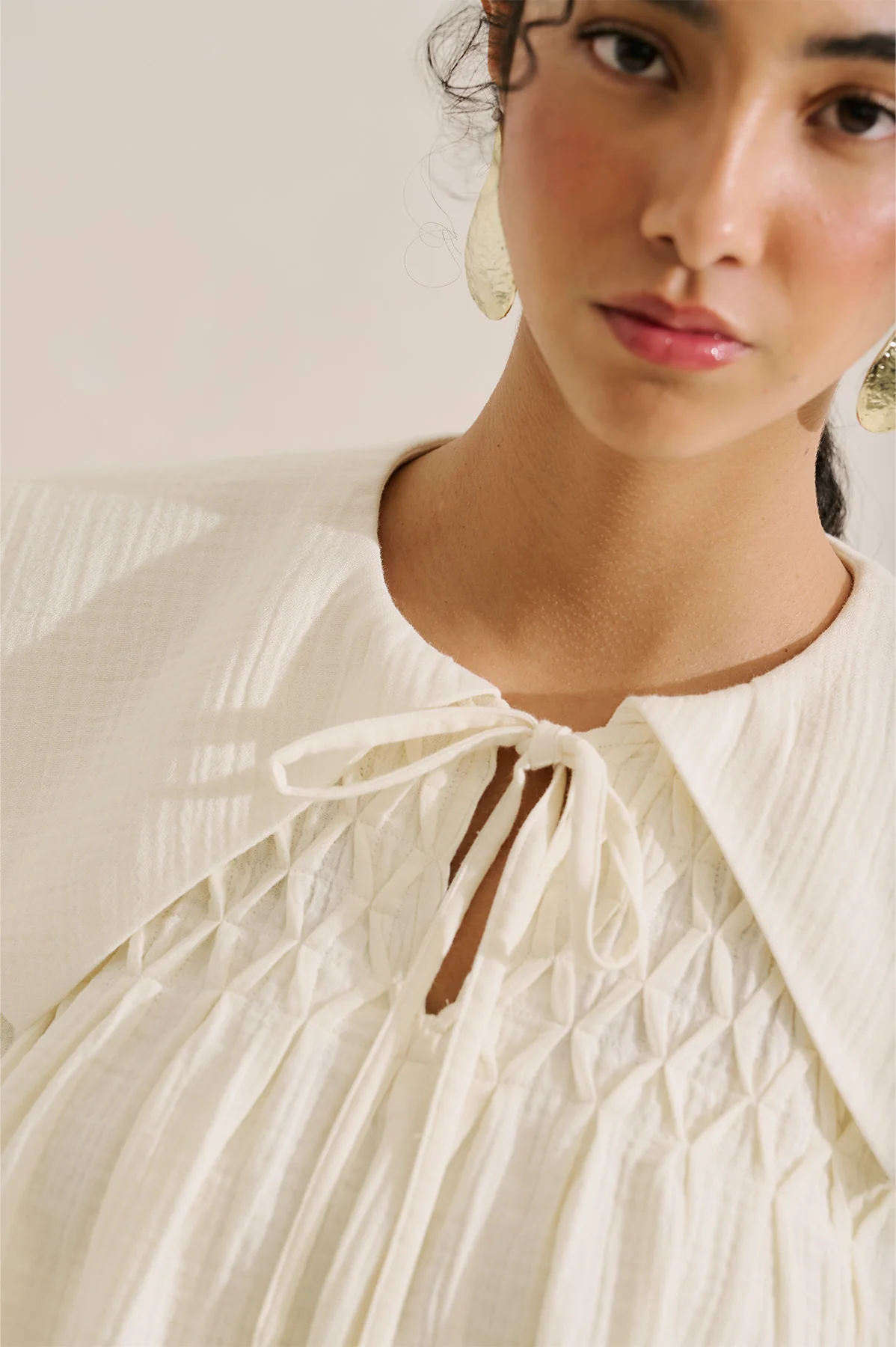 Embroidered Muslin Wide Collar Blouse Ecru - Image 5