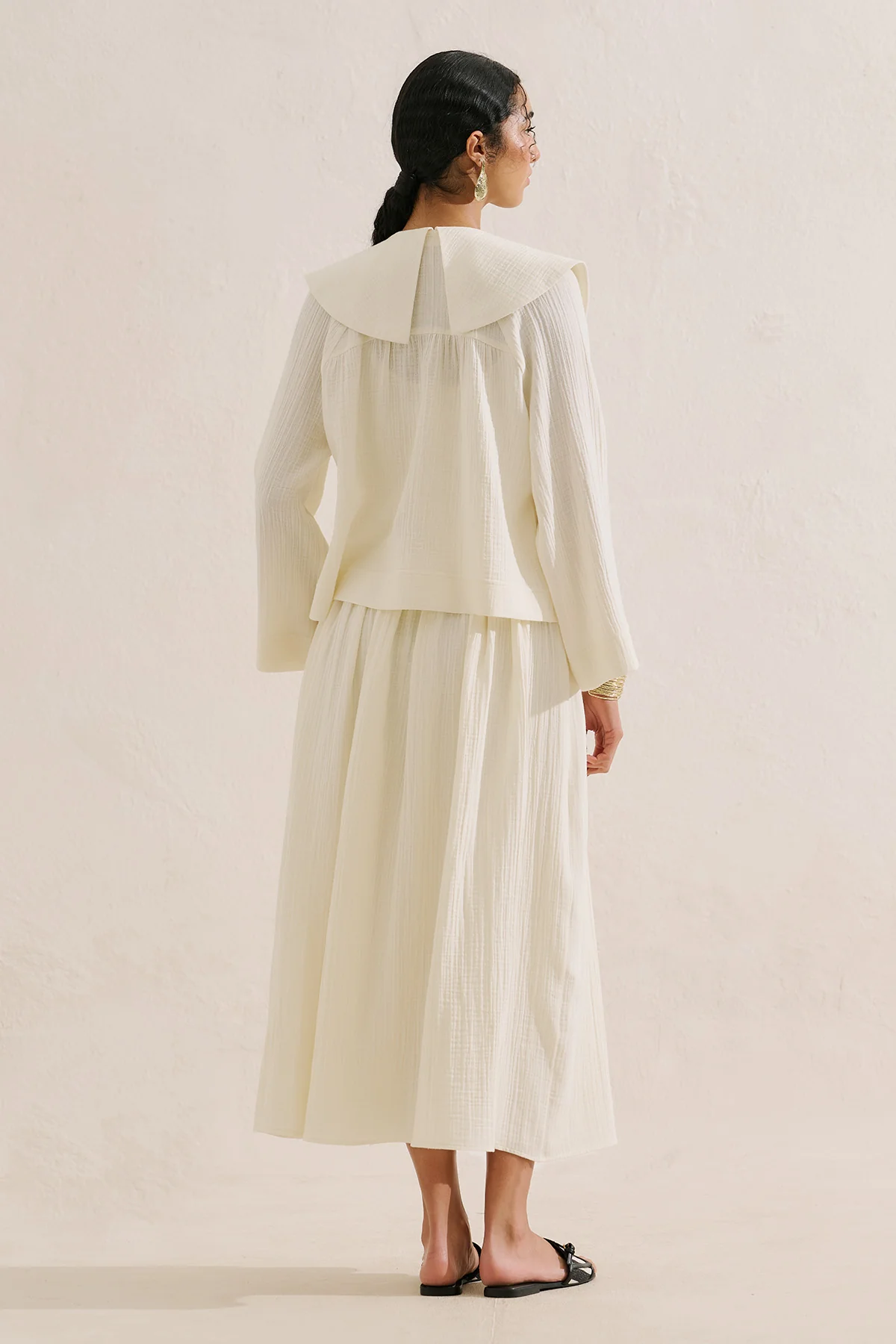 Embroidered Muslin Wide Collar Blouse Ecru - Image 6