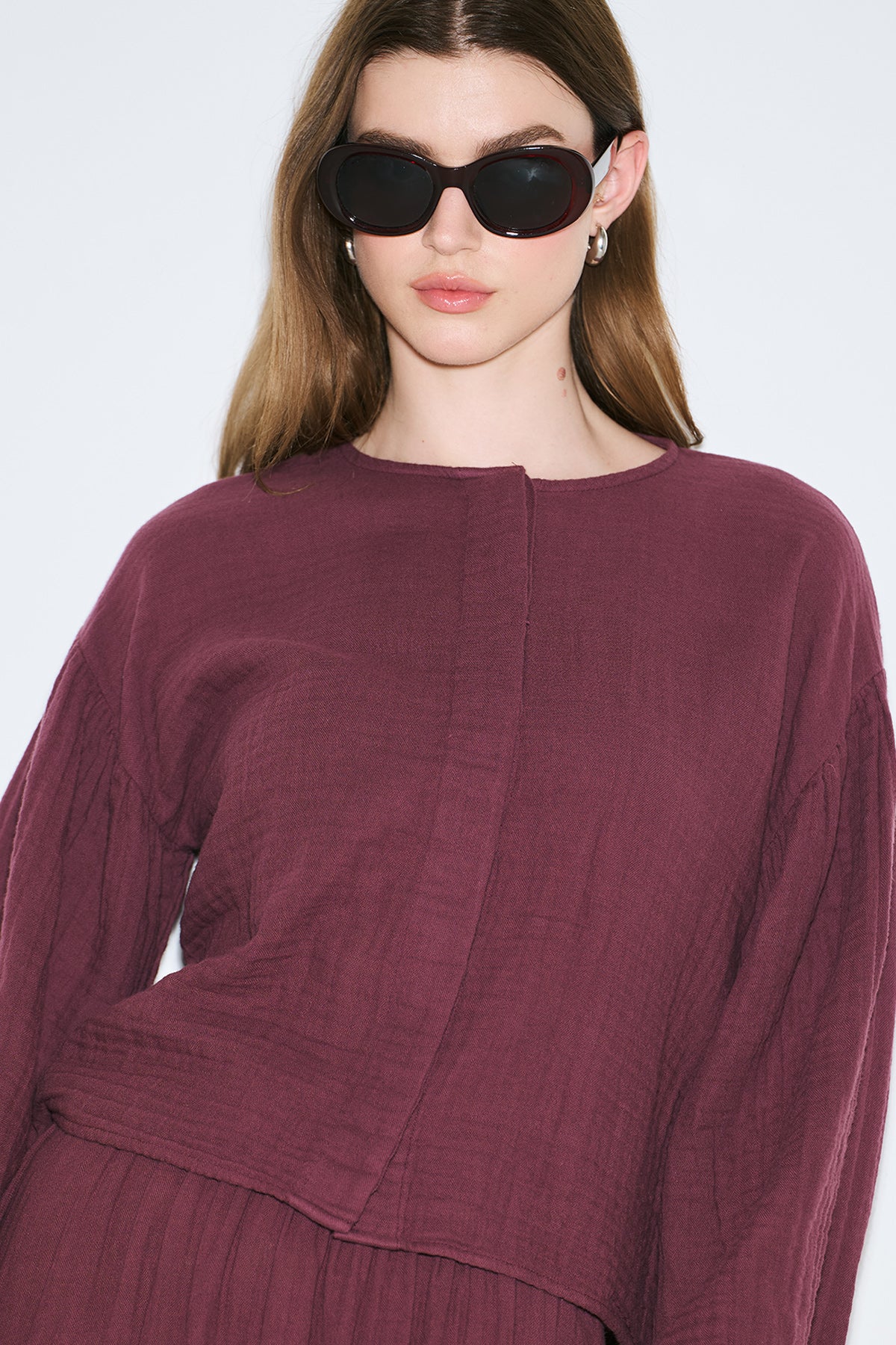Muslin Puff-Sleeve Crop Blouse Damson - Image 5