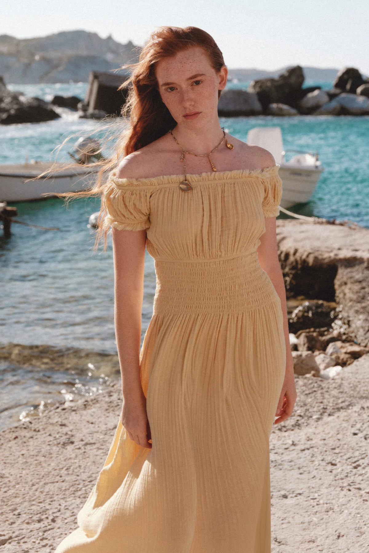 Muslin Ruched Dress Yellow