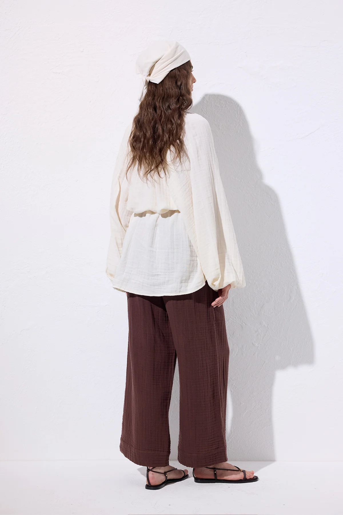 Muslin Tie Blouse Beige - Image 6