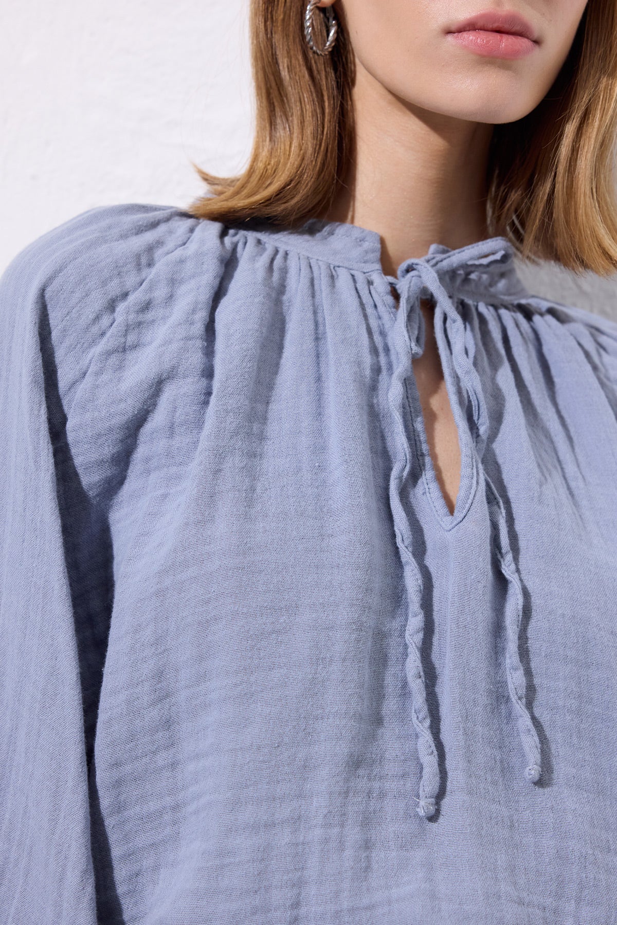 Muslin Tie Blouse Blue - Image 5