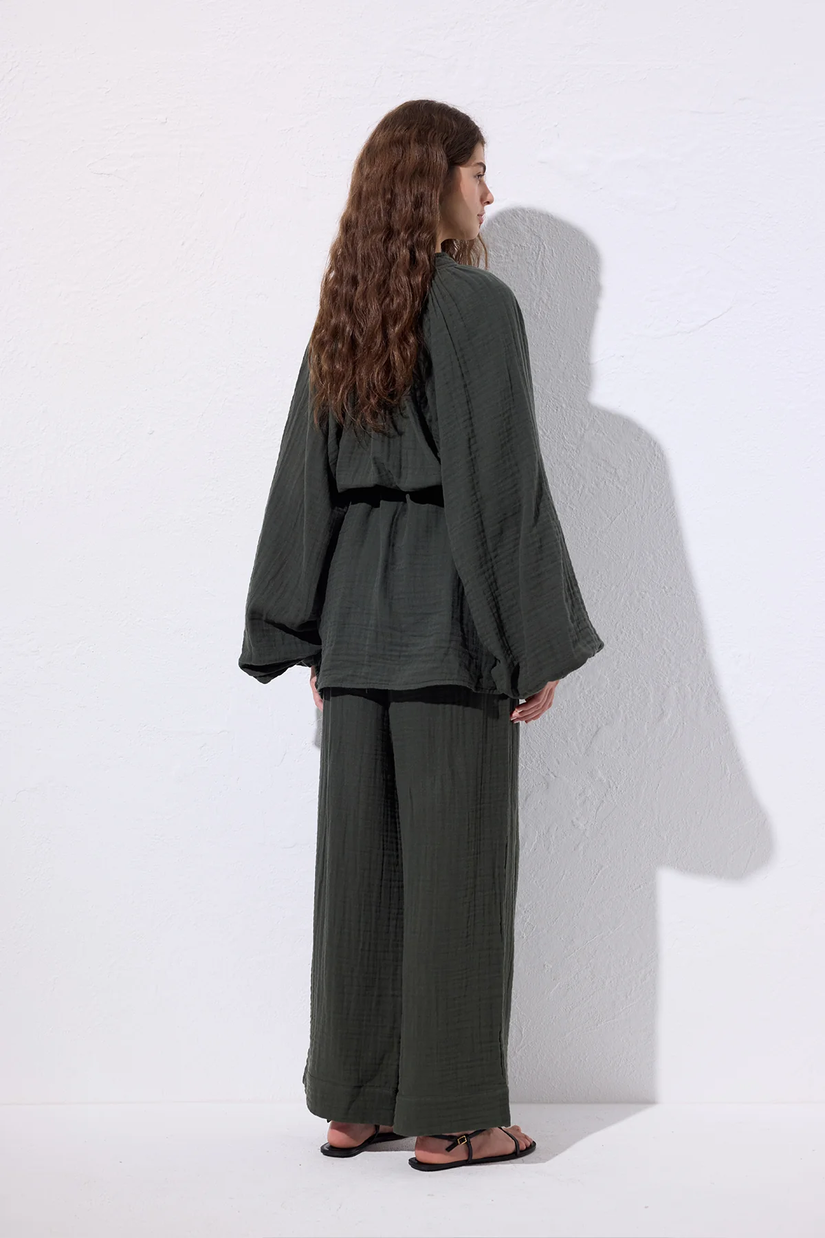 Muslin Tie Blouse Dark Green - Image 6
