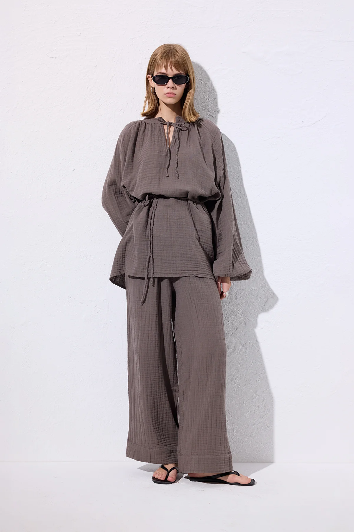 Muslin Tie Blouse Grey - Image 2