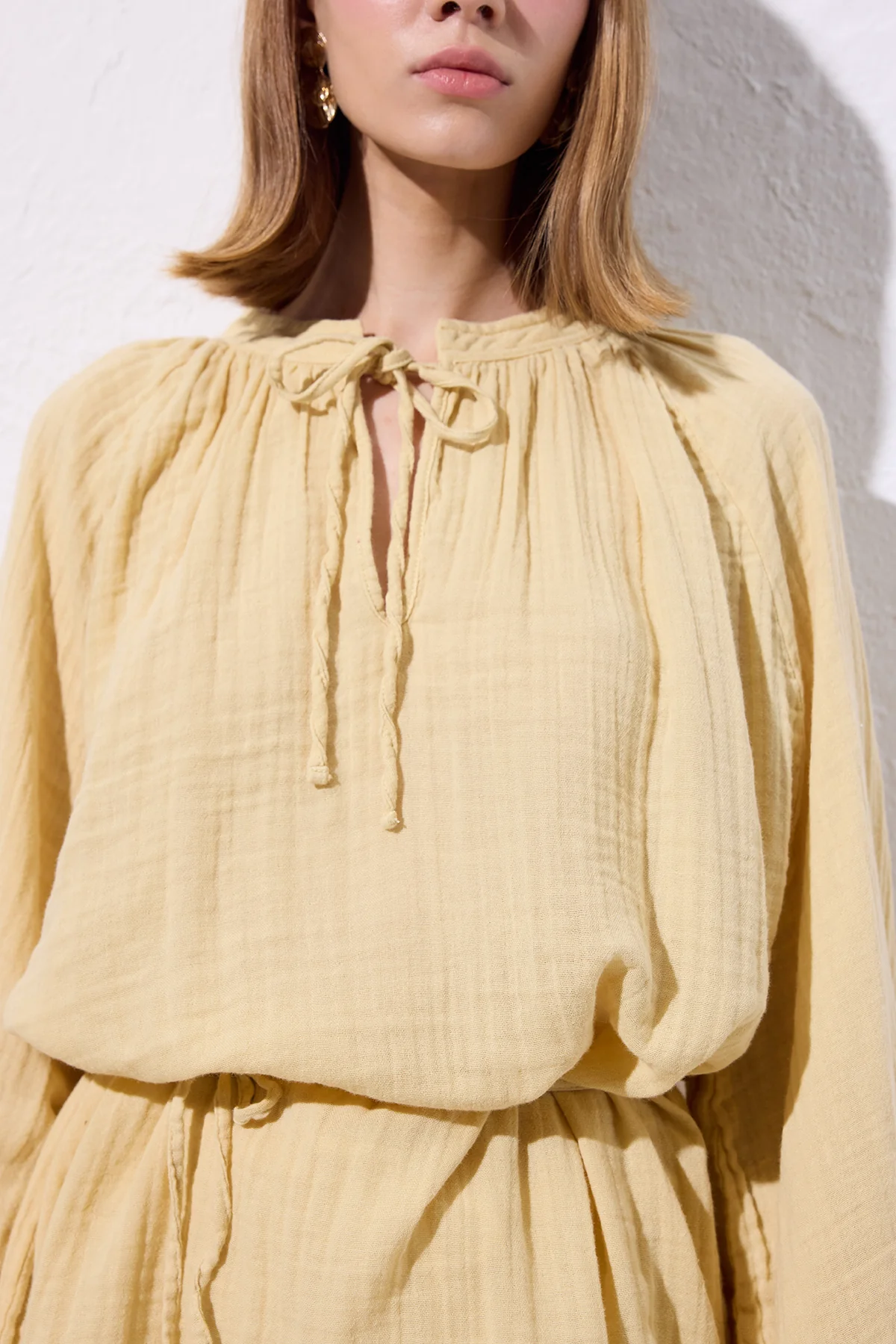 Muslin Tie Blouse Yellow - Image 2