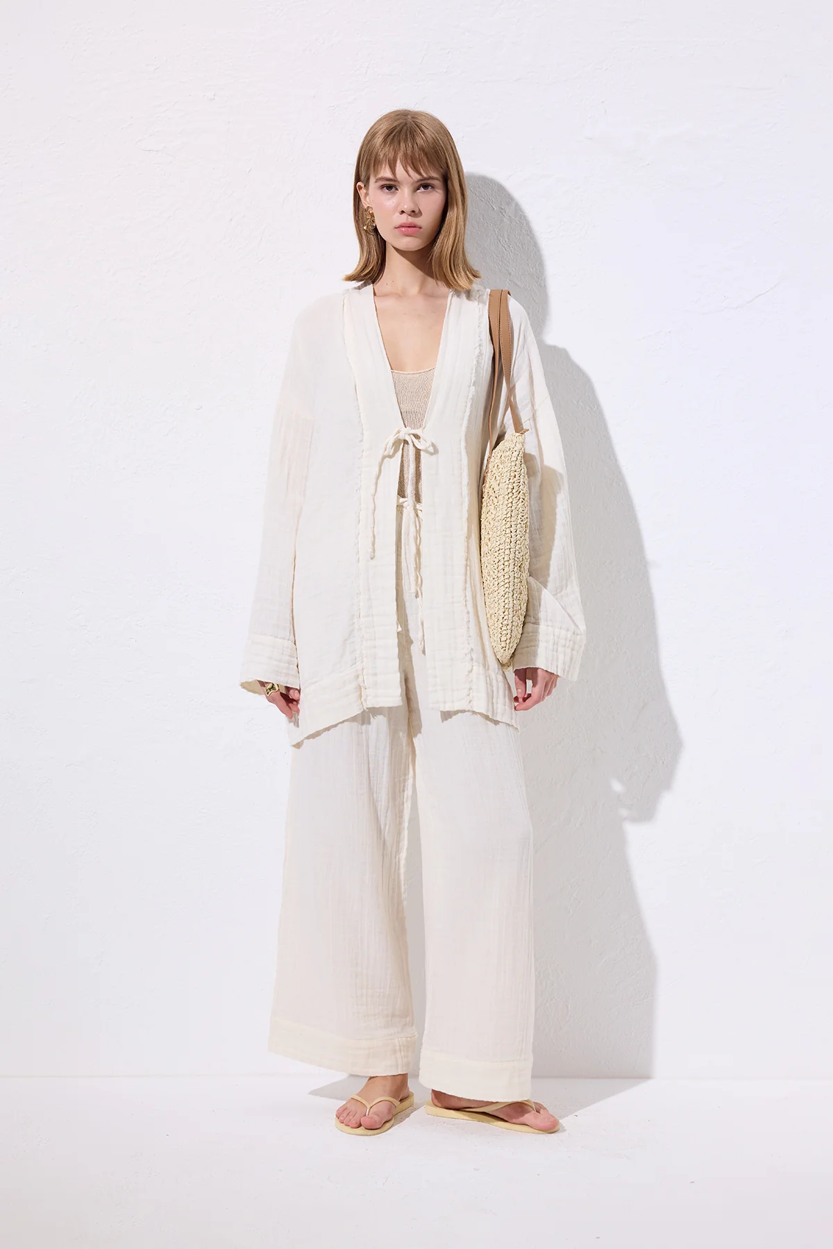 Muslin Tie Trousers Beige - Image 2