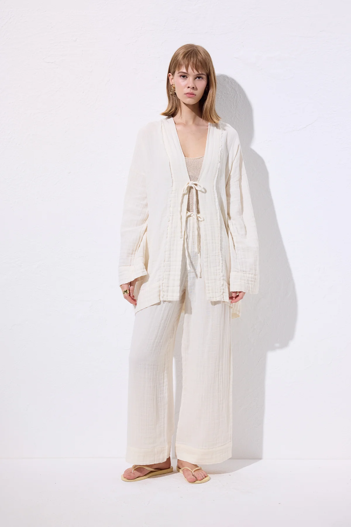 Muslin Tie Trousers Beige - Image 3
