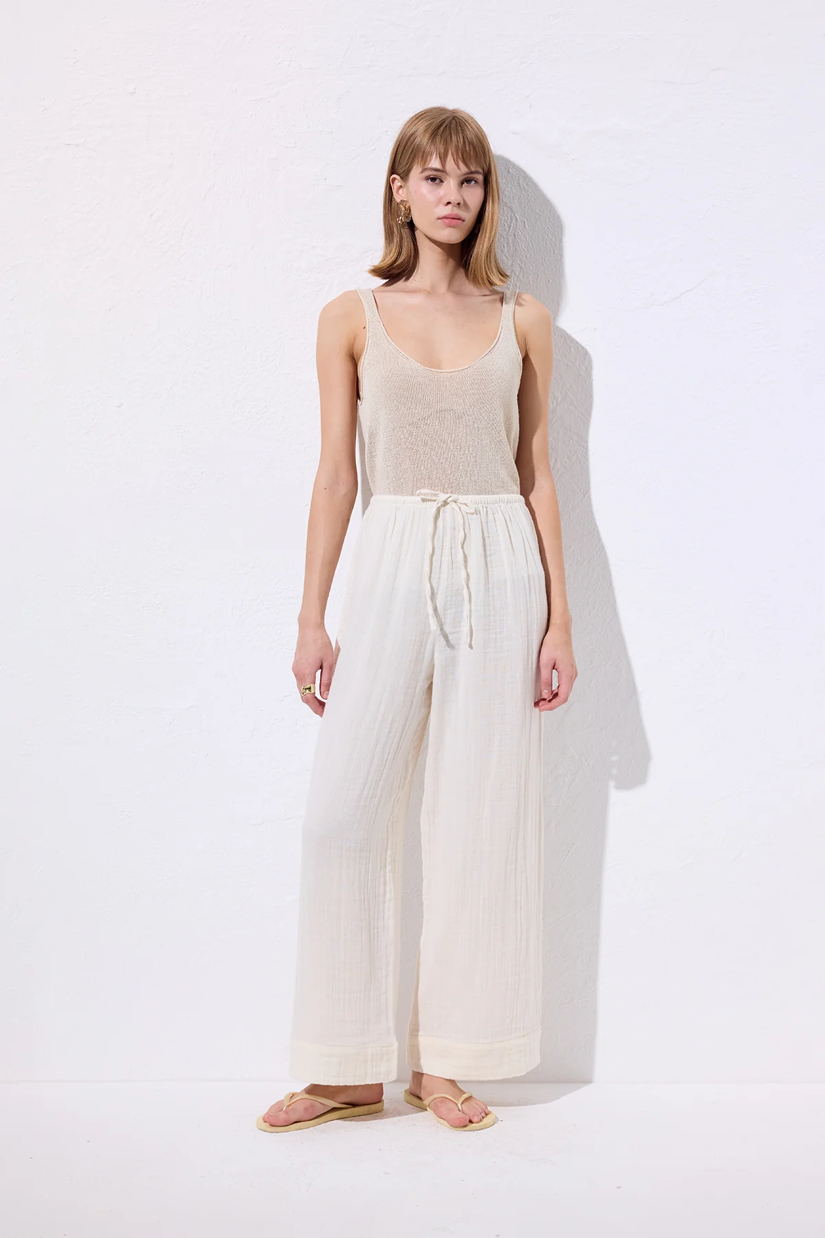 Muslin Tie Trousers Beige - Image 4