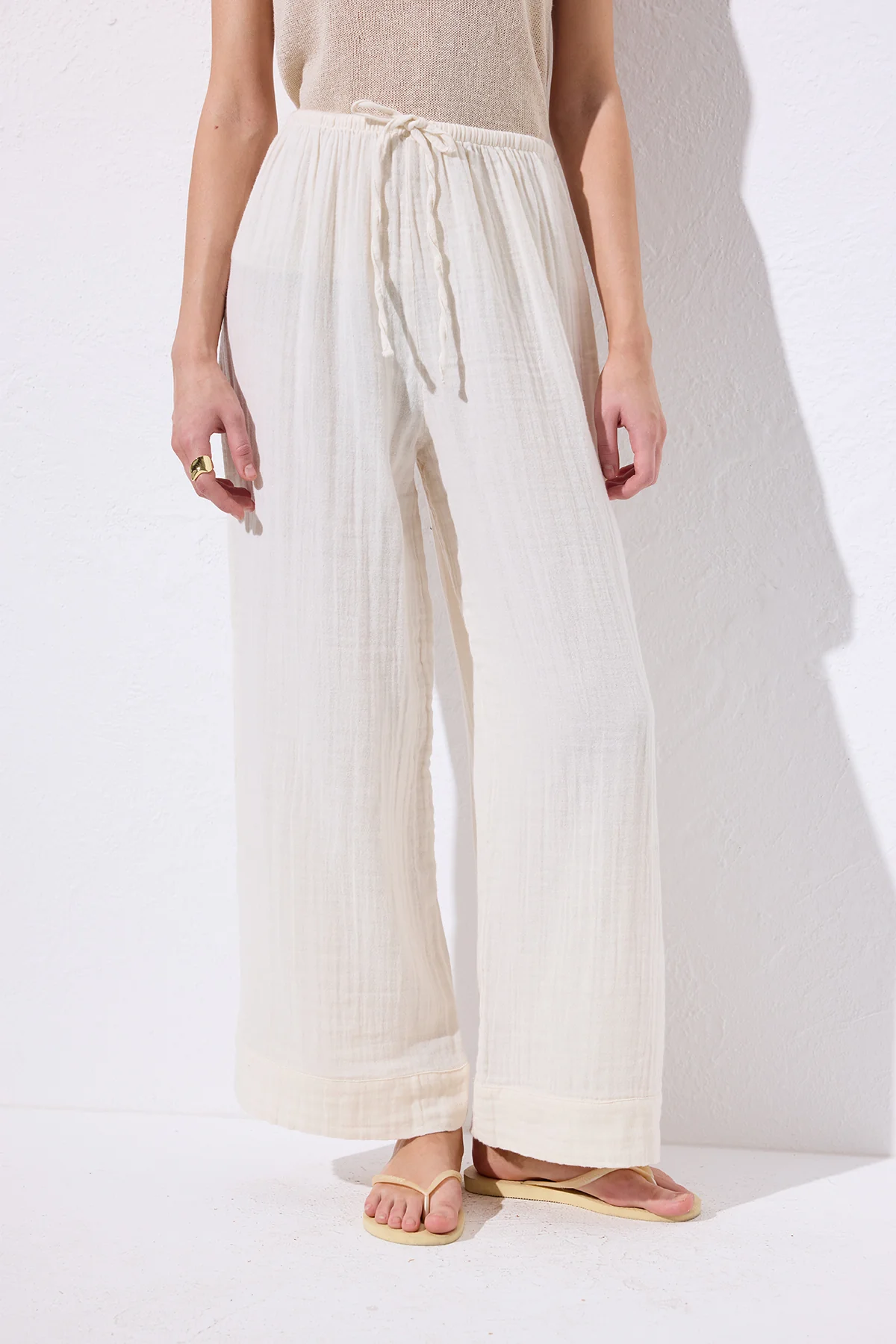 Muslin Tie Trousers Beige - Image 5