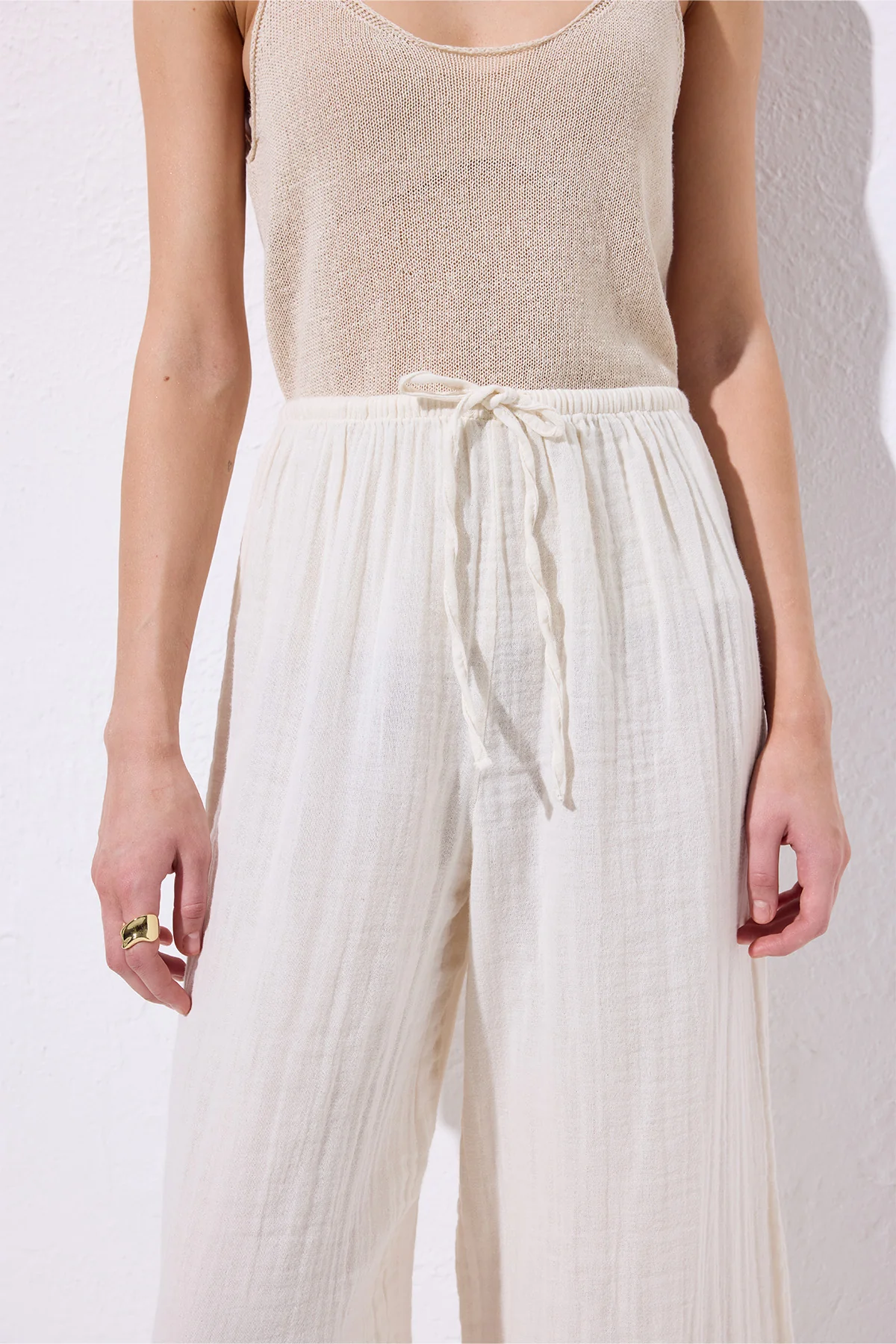 Muslin Tie Trousers Beige - Image 6