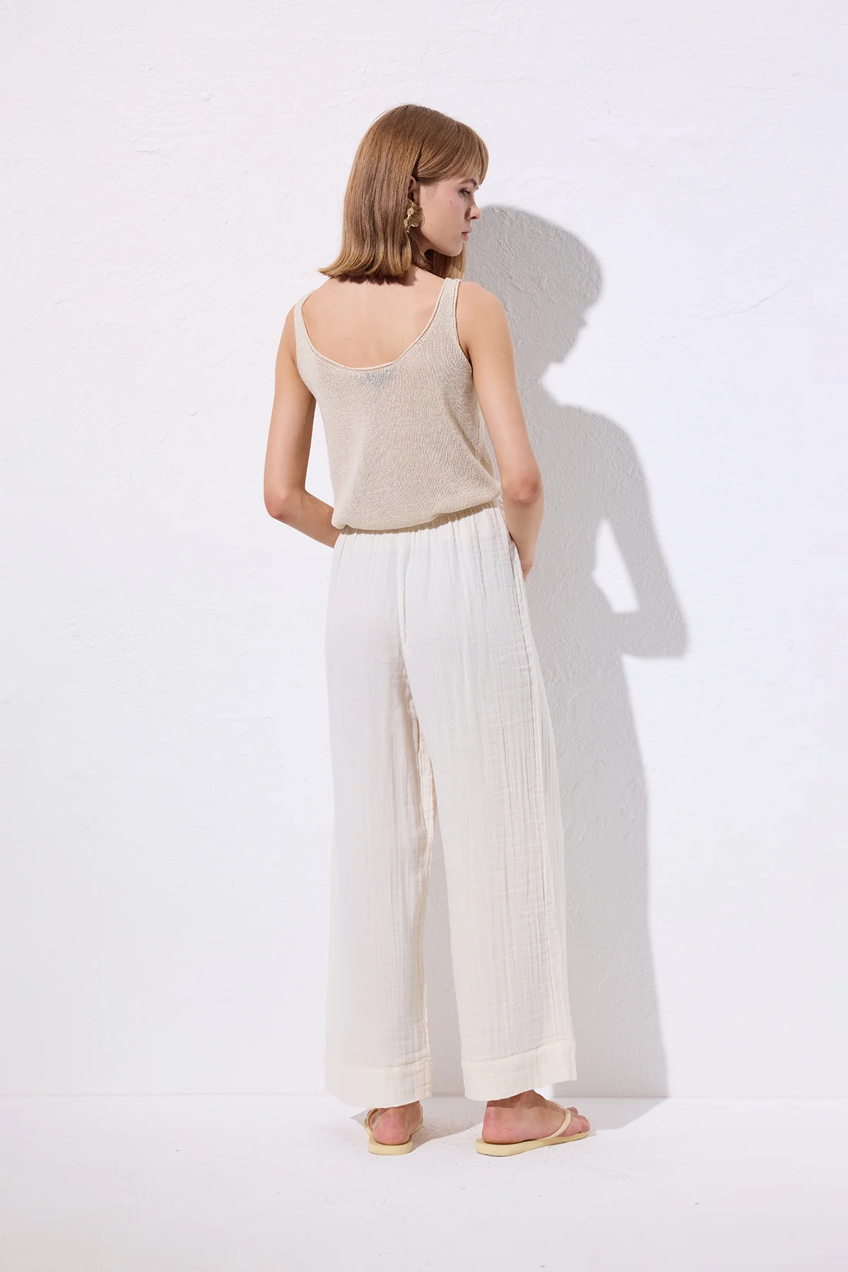 Muslin Tie Trousers Beige - Image 7