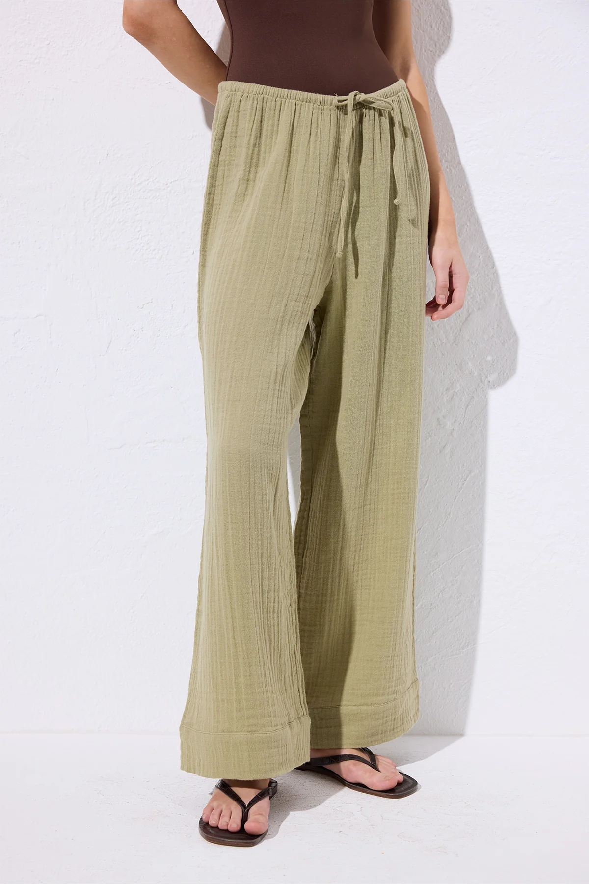 Muslin Tie Trousers Sage Green - Image 4