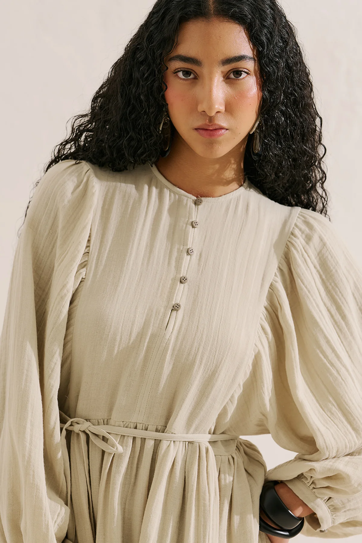 Muslin Voluminous Maxi Dress Sand - Image 5