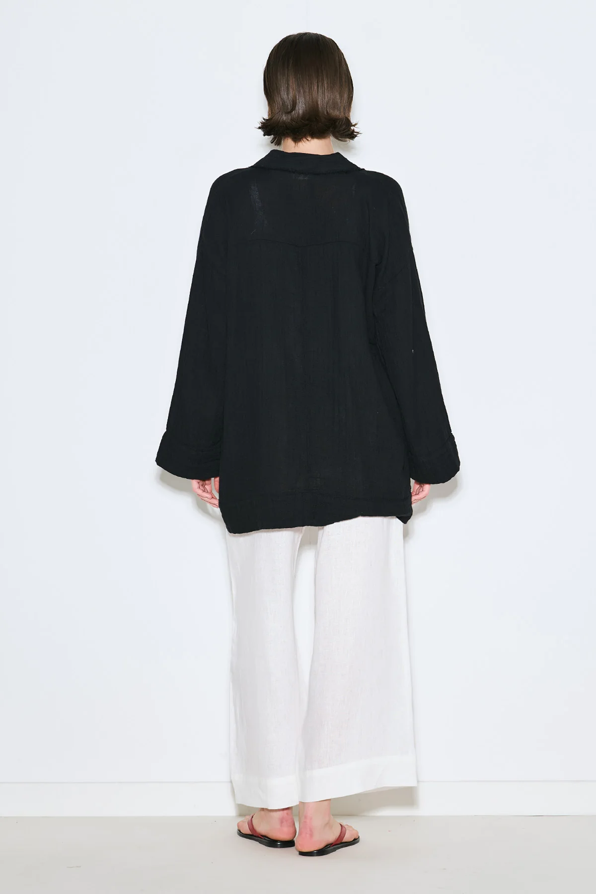 Muslin Wide-Sleeve Kimono Black - Image 6