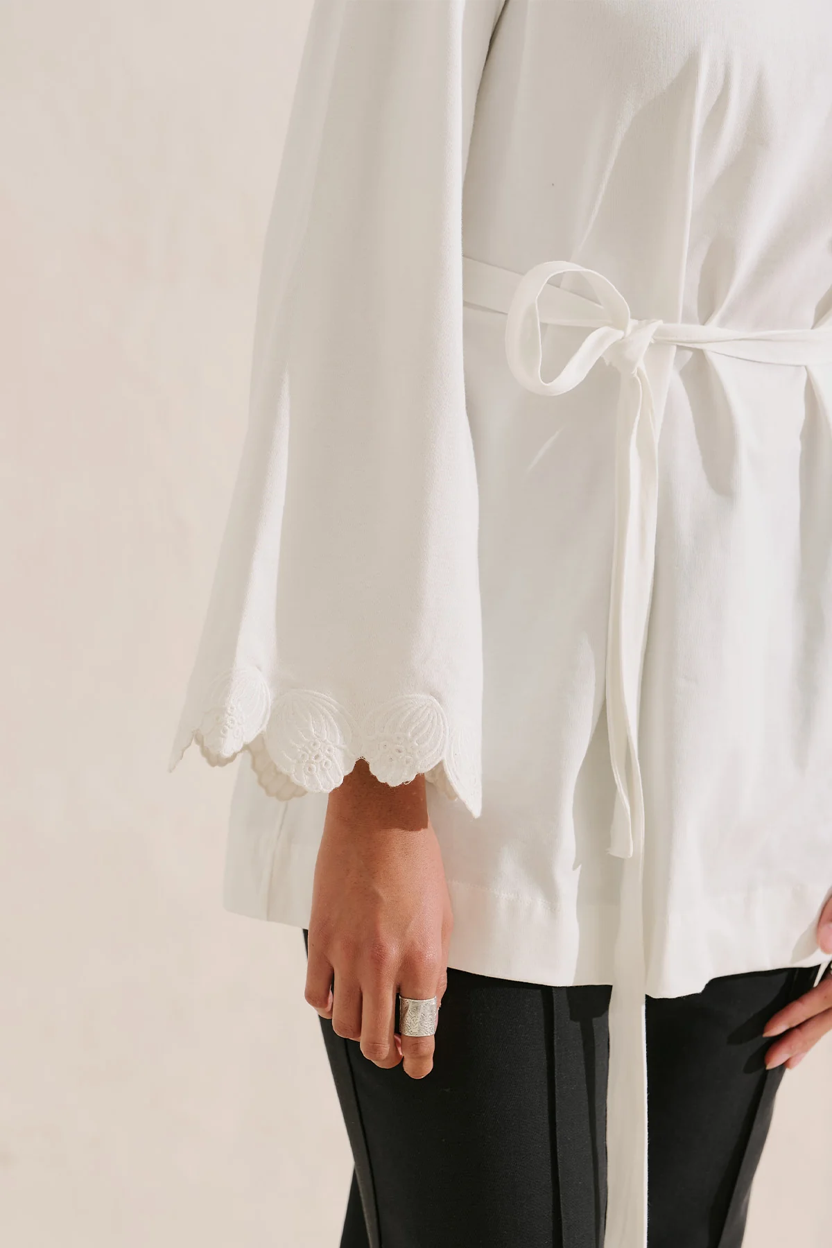 Embroidered Wide Sleeve Blouse Ecru - Image 6