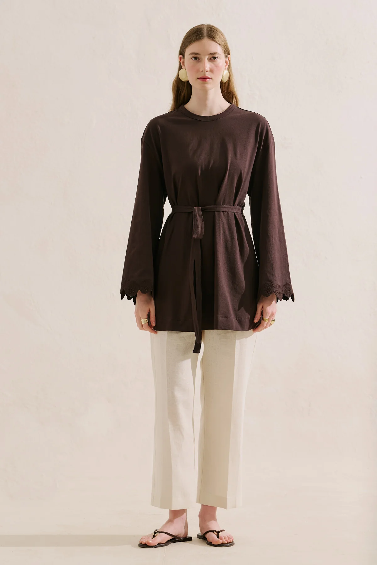 Embroidered Wide Sleeve Blouse Brown