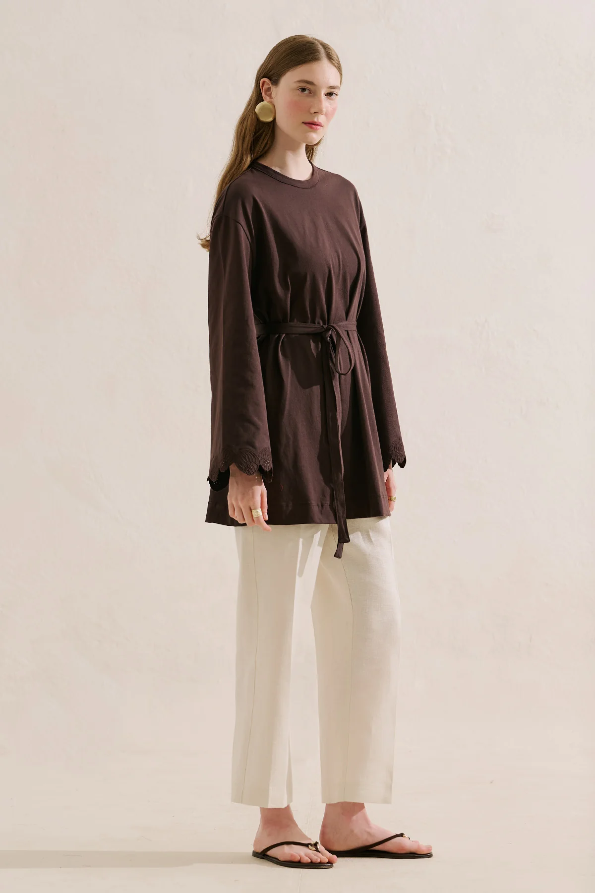 Embroidered Wide Sleeve Blouse Brown - Image 3