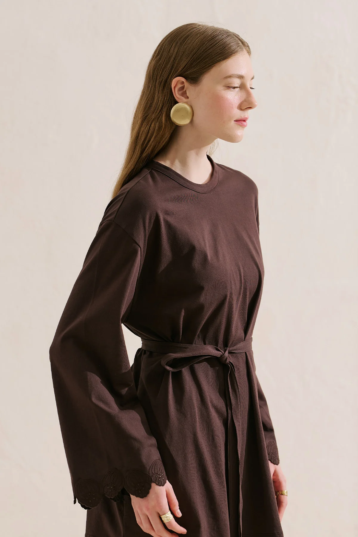 Embroidered Wide Sleeve Blouse Brown - Image 4