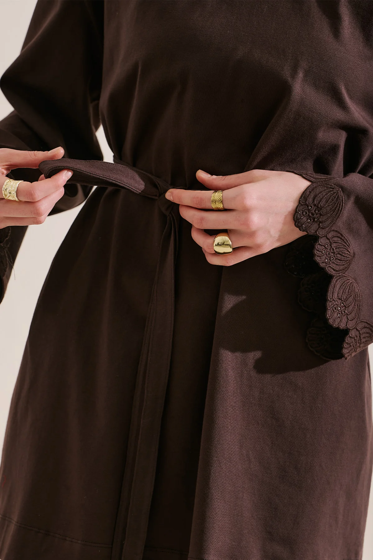 Embroidered Wide Sleeve Blouse Brown - Image 6